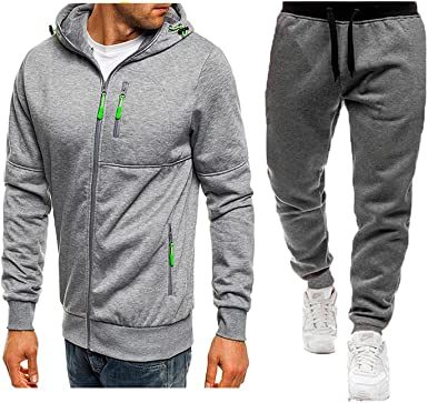 Mens 2 Piece Tracksuit Zipper Cardigan Hoodie Pants Sport Suit Running Jogging Athletic Casual Tracksuit Set - VINE GLOBAL