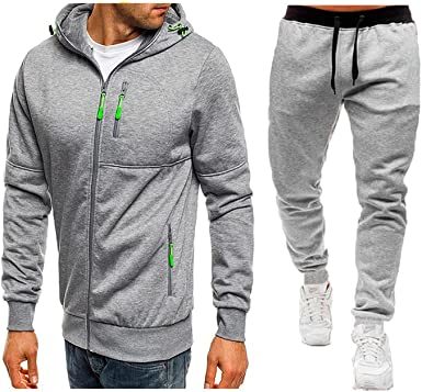 Mens 2 Piece Tracksuit Zipper Cardigan Hoodie Pants Sport Suit Running Jogging Athletic Casual Tracksuit Set - VINE GLOBAL