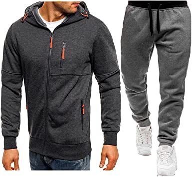 Mens 2 Piece Tracksuit Zipper Cardigan Hoodie Pants Sport Suit Running Jogging Athletic Casual Tracksuit Set - VINE GLOBAL