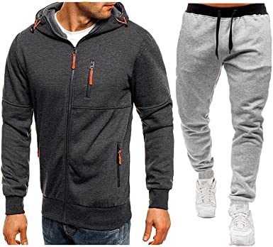 Mens 2 Piece Tracksuit Zipper Cardigan Hoodie Pants Sport Suit Running Jogging Athletic Casual Tracksuit Set - VINE GLOBAL