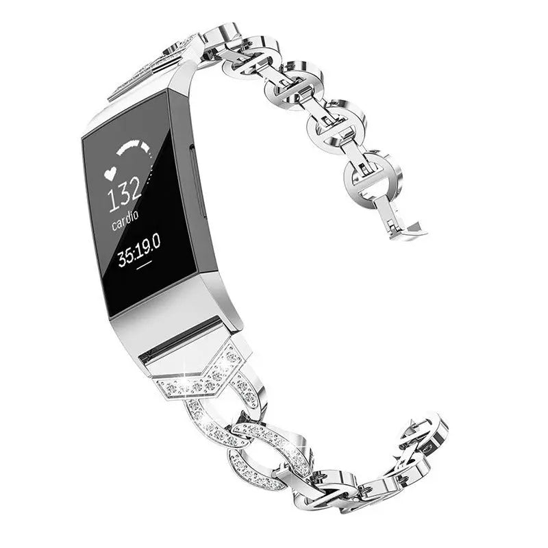 Suitable for fitbit charge3/4 smart bracelet Voo diamond metal bracelet stainless steel alloy metal wristband - VINE GLOBAL