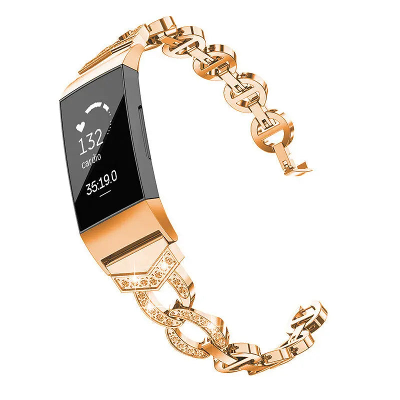 Suitable for fitbit charge3/4 smart bracelet Voo diamond metal bracelet stainless steel alloy metal wristband - VINE GLOBAL