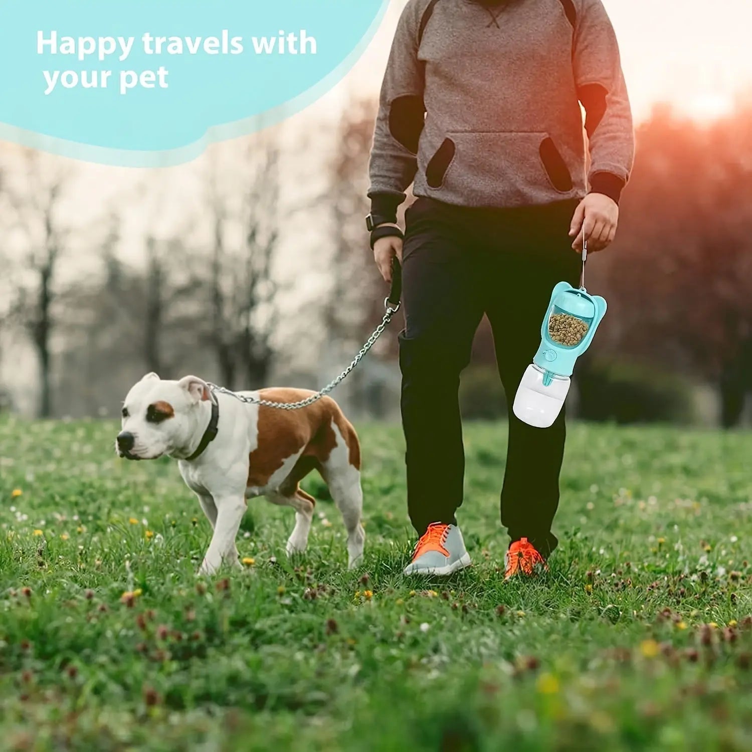 2 In 1 Dog Water Bottle, Leak Proof Portable Pet Water Bottle With Food Container, Outdoor Portable Water Dispenser For Dog, Puppy Supply For Walking, Hiking, Camping, Travel - VINE GLOBAL