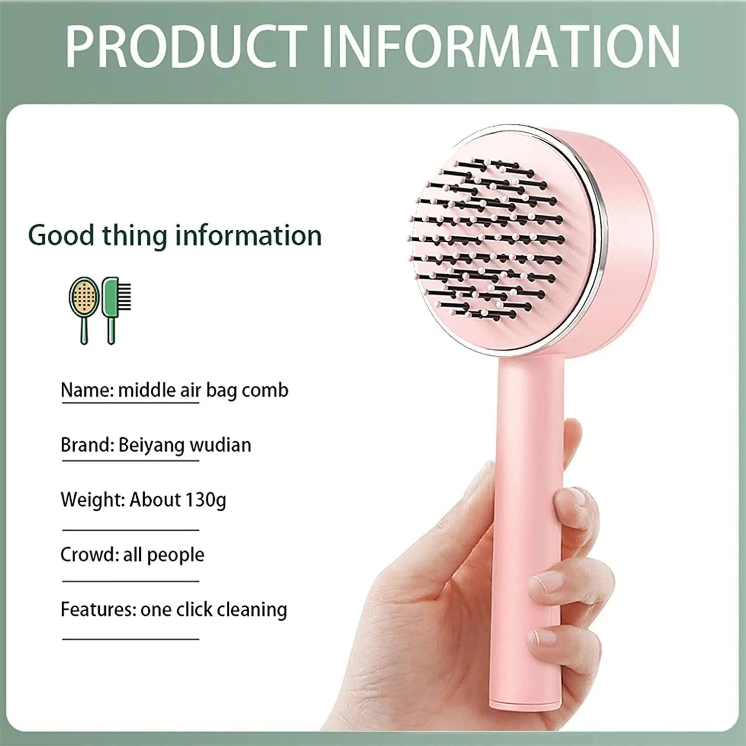 3D Air Cushion Massager Brush With Retractable Bristles Self Cleaning Hair Brush Massage One-key Self-cleaning Hair Brush Anti-Static Airbag Massage Comb For Women Curly Hair Brush - VINE GLOBAL