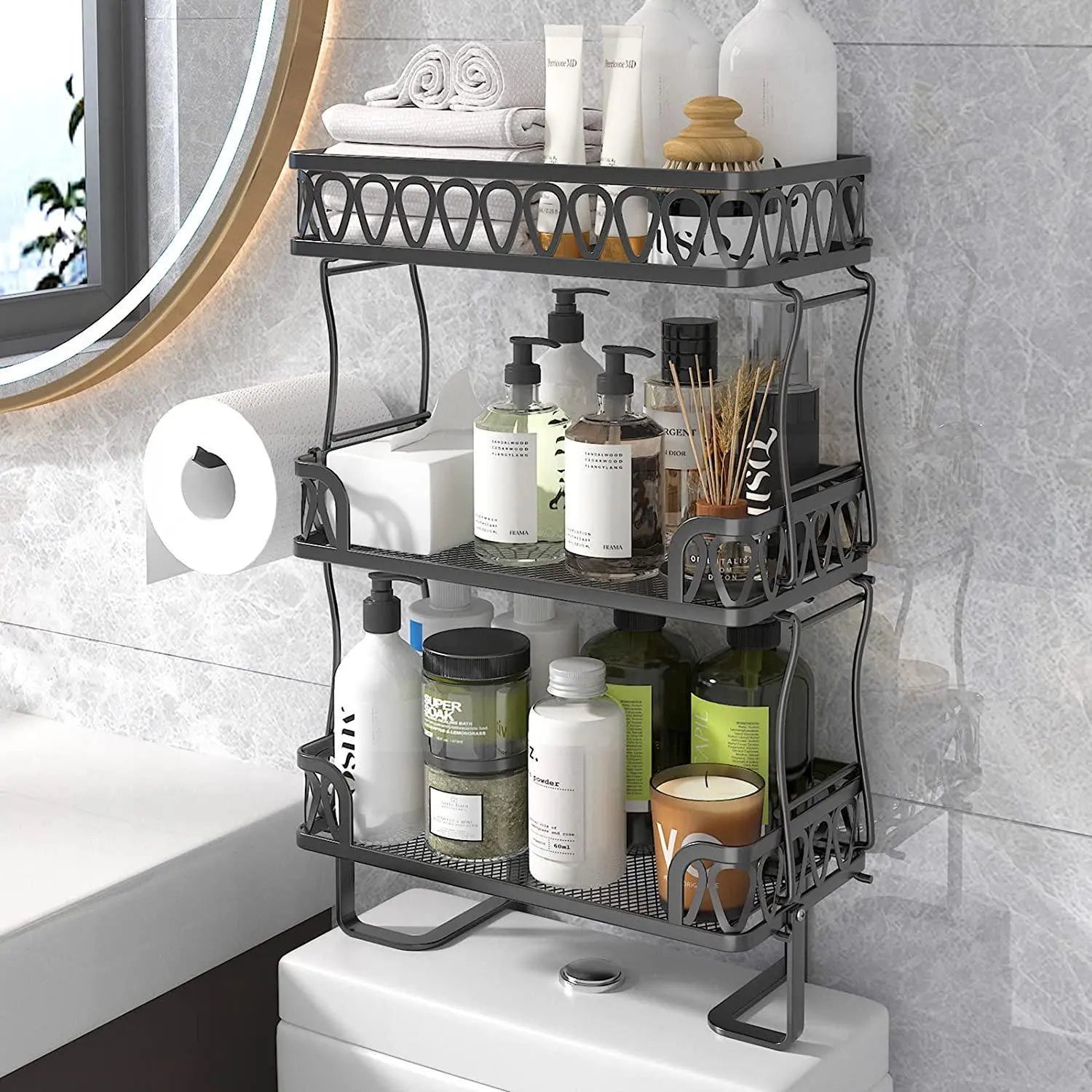 Stacking Shower Shelf Toilet Rack 3 Layer Bathroom Organizer Metal Storage Shelfl Black - VINE GLOBAL