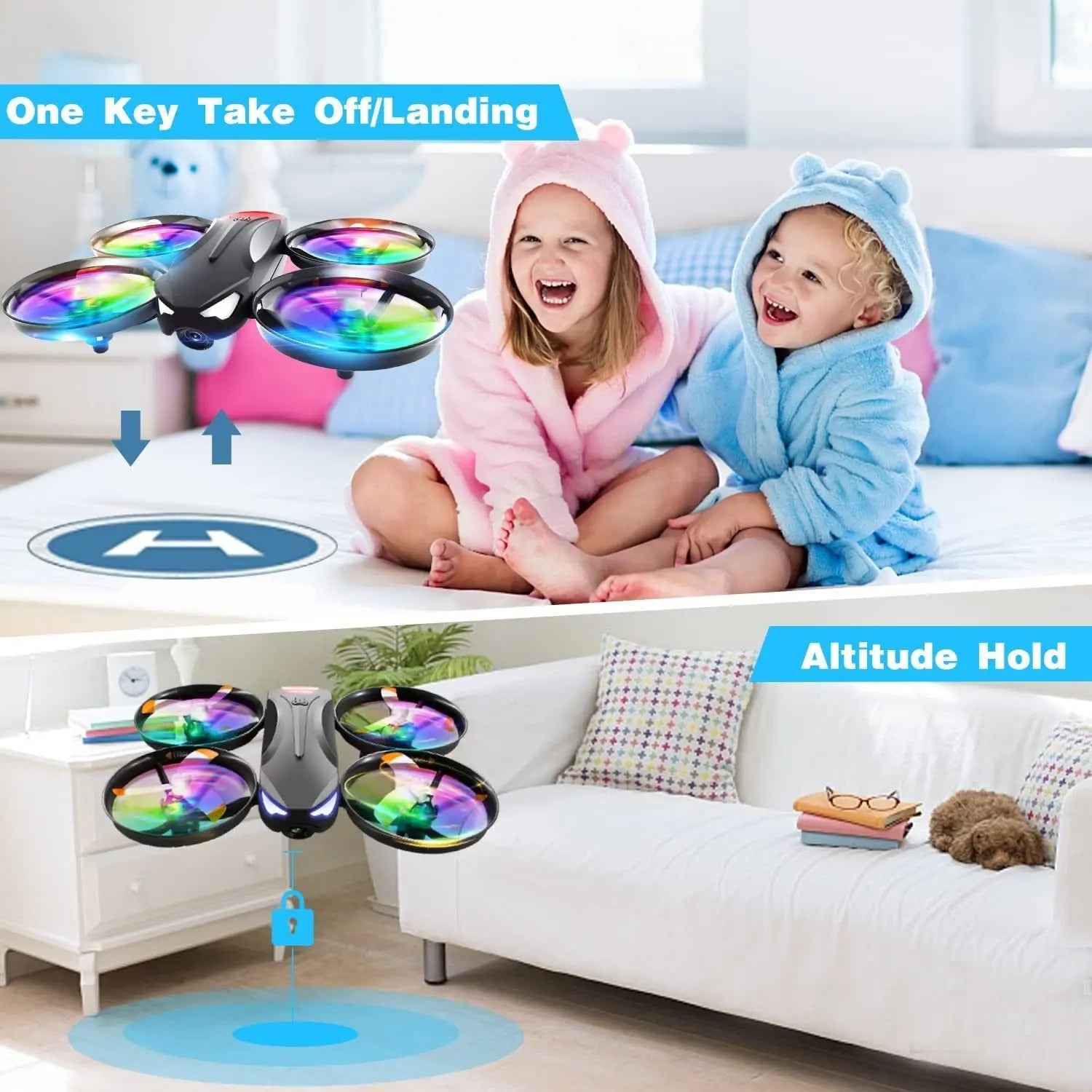 4DRC V16 Drone with Camera for Kids,1080P FPV Camera Mini RC Quadcopter Beginners Toy with 7 Colors LED Lights,3D Flips,Gesture Selfie,Headless Mode,Altitude Hold,Gift Toy for Boys and Girls - VINE GLOBAL
