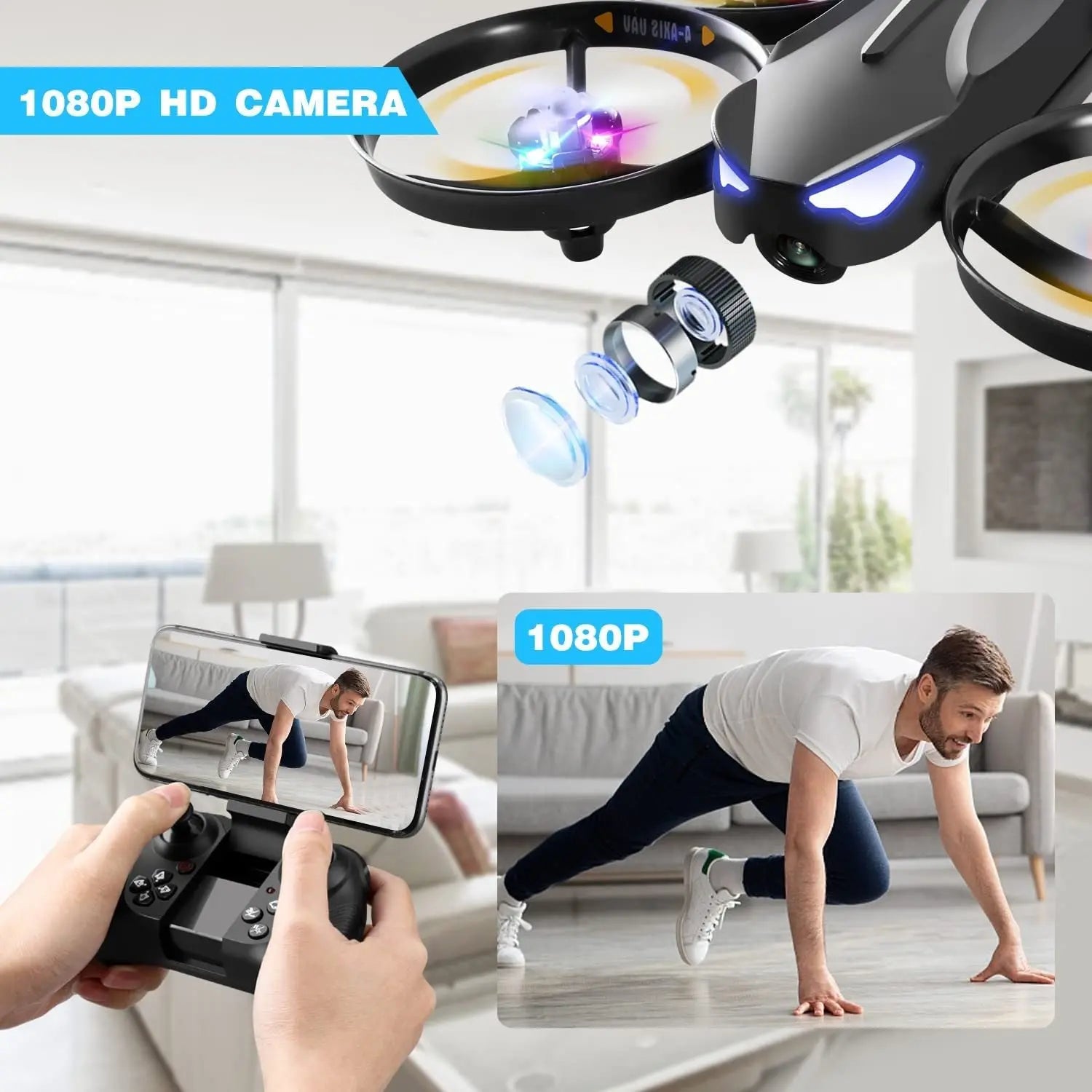 4DRC V16 Drone with Camera for Kids,1080P FPV Camera Mini RC Quadcopter Beginners Toy with 7 Colors LED Lights,3D Flips,Gesture Selfie,Headless Mode,Altitude Hold,Gift Toy for Boys and Girls - VINE GLOBAL
