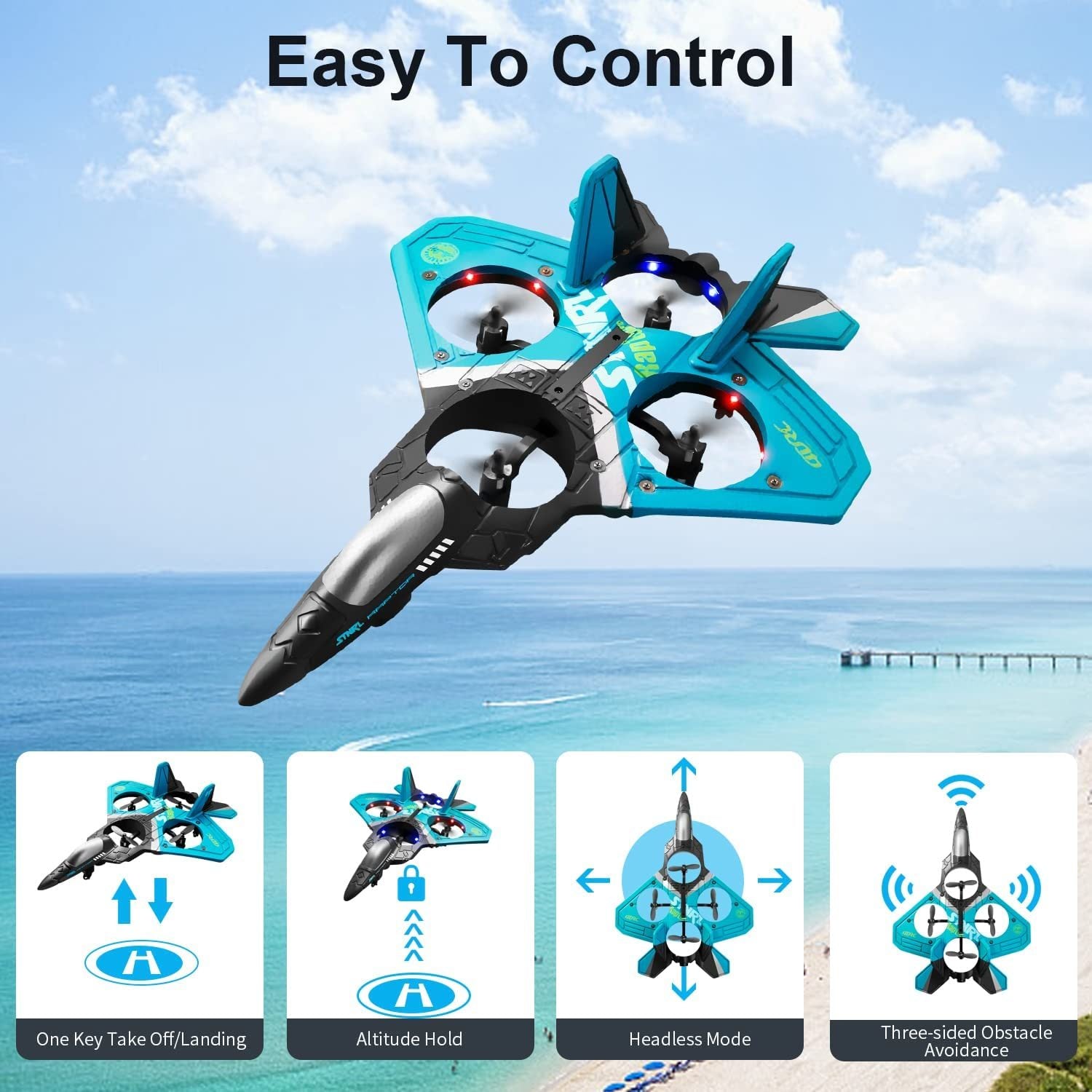 4DRC V17 Remote Control Plane RC Airplanes 2.4GHz 6CH EPP RC Plane 4 Motor RC Aircraft Toys for Adult Kids with Function Gravity Sensing Stunt Roll Cool Light RC Planes Airplanes - VINE GLOBAL