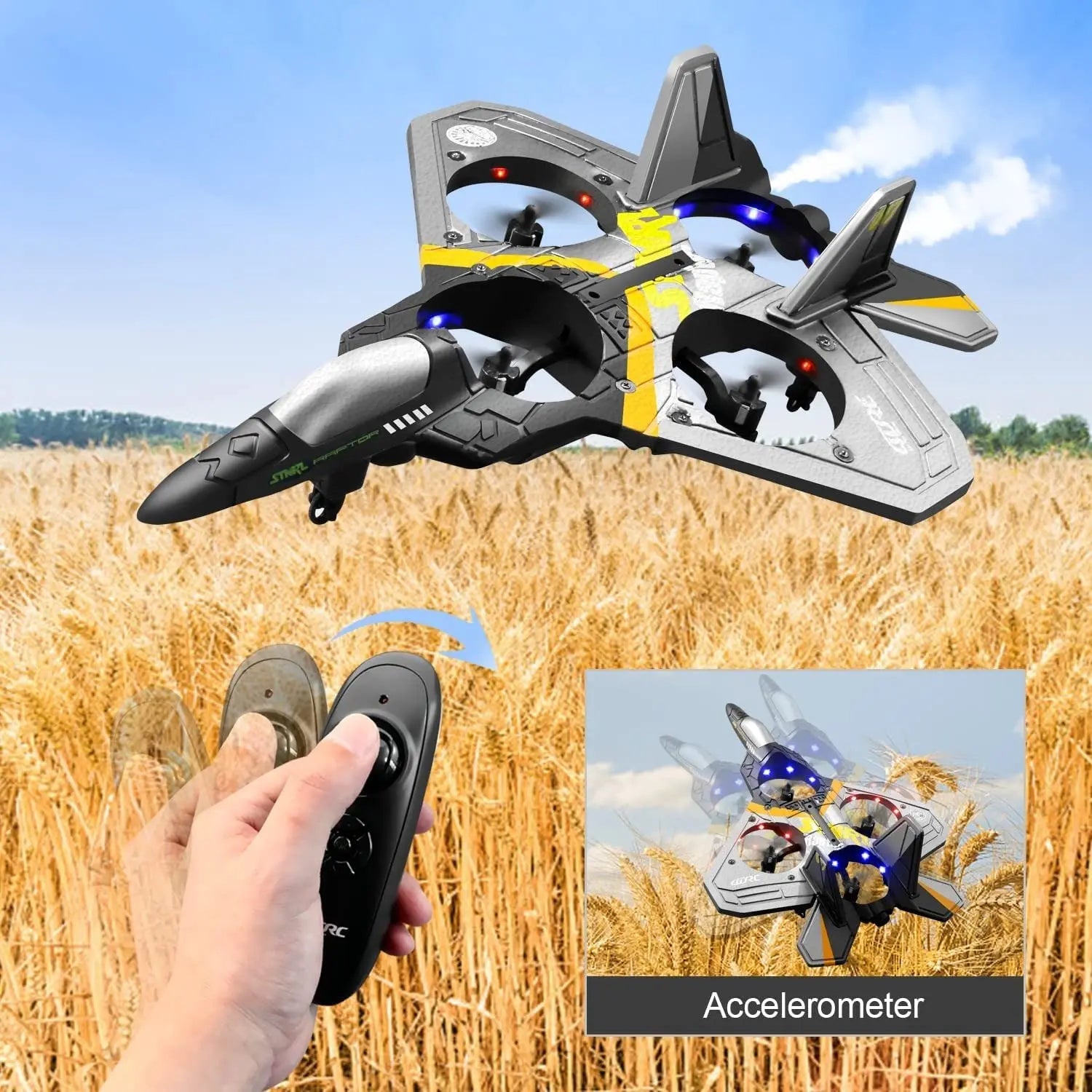 4DRC V17 Remote Control Plane RC Airplanes 2.4GHz 6CH EPP RC Plane 4 Motor RC Aircraft Toys for Adult Kids with Function Gravity Sensing Stunt Roll Cool Light RC Planes Airplanes - VINE GLOBAL