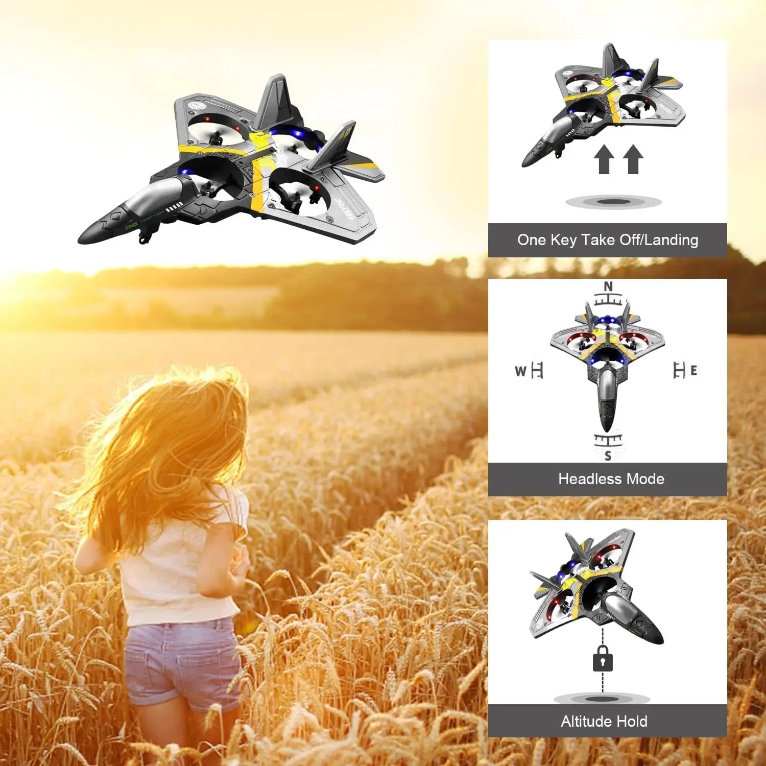 4DRC V17 Remote Control Plane RC Airplanes 2.4GHz 6CH EPP RC Plane 4 Motor RC Aircraft Toys for Adult Kids with Function Gravity Sensing Stunt Roll Cool Light RC Planes Airplanes - VINE GLOBAL