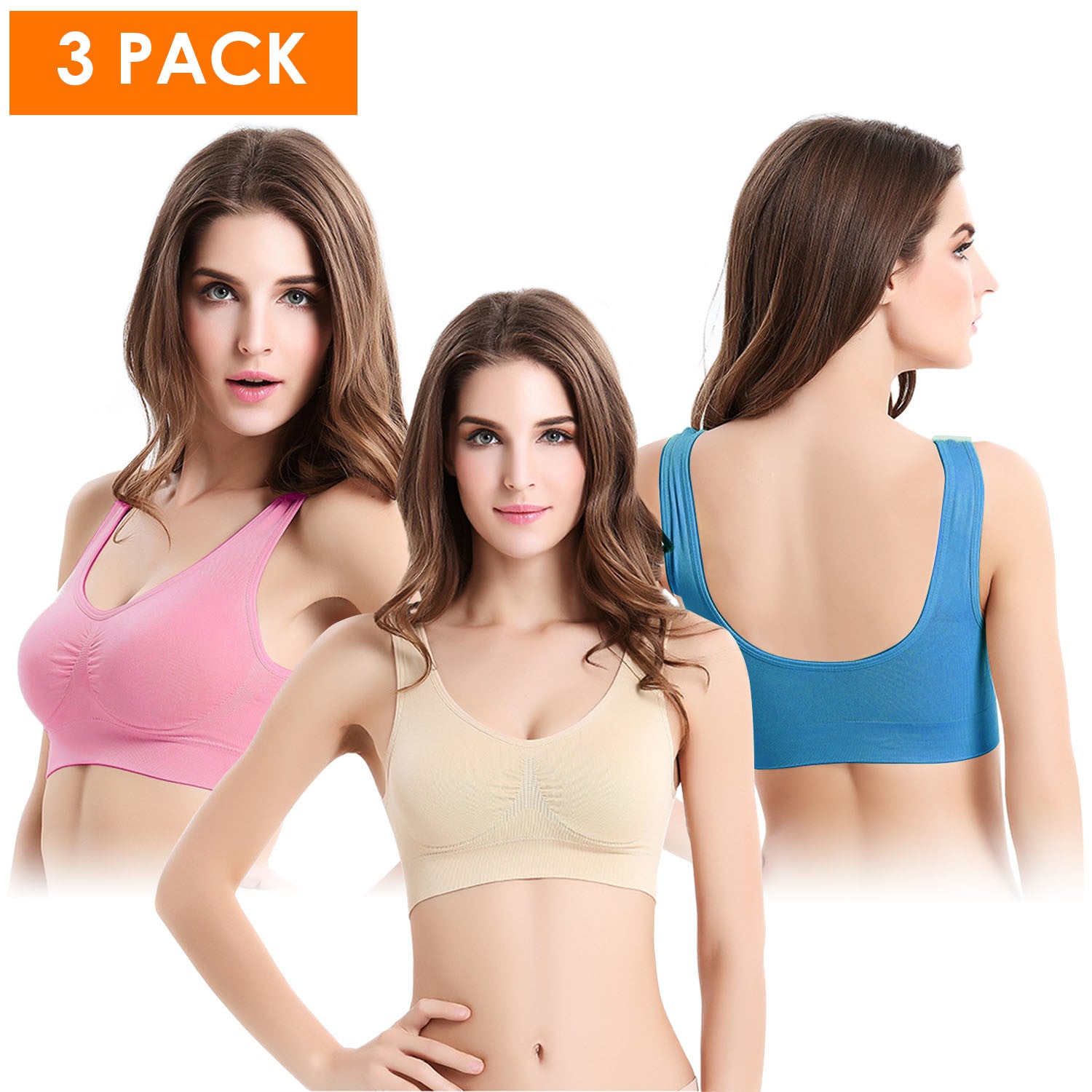 3 Pack Sport Bras For Women Seamless Wire free Bra Light Support Tank Tops For Fitness Workout Sports Yoga Sleep Wearing - VINE GLOBAL