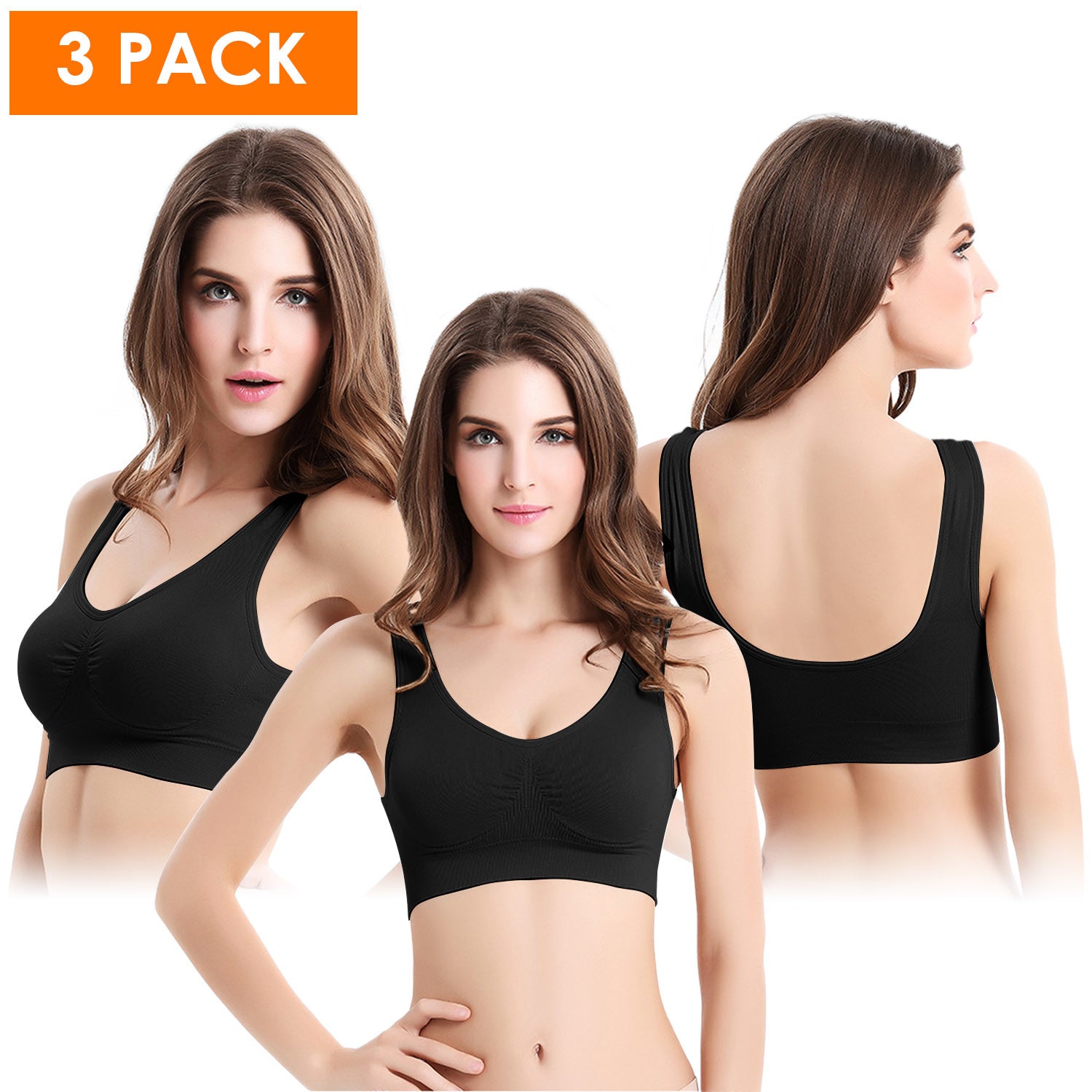 3 Pack Sport Bras For Women Seamless Wire free Bra Light Support Tank Tops For Fitness Workout Sports Yoga Sleep Wearing - VINE GLOBAL
