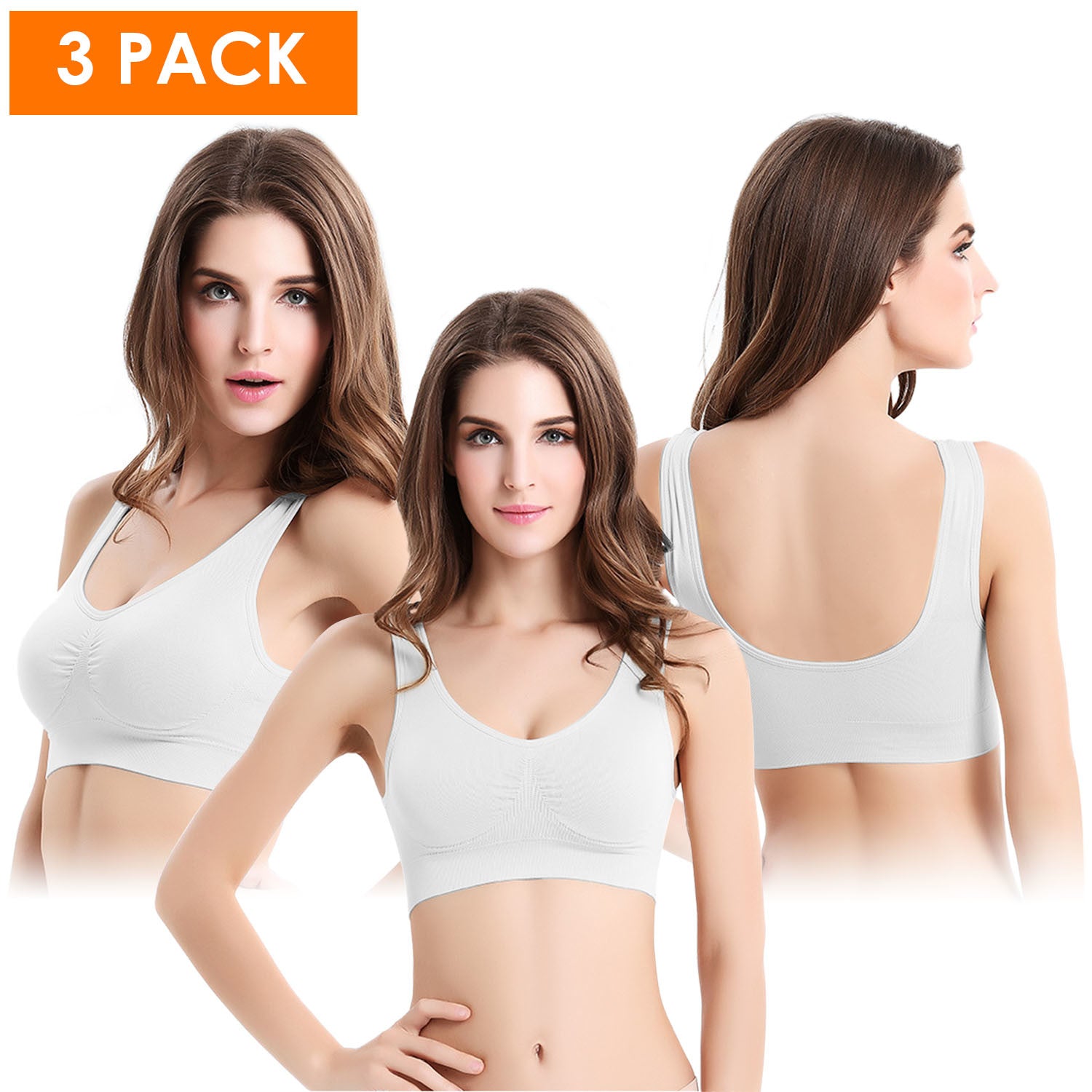 3 Pack Sport Bras For Women Seamless Wire free Bra Light Support Tank Tops For Fitness Workout Sports Yoga Sleep Wearing - VINE GLOBAL