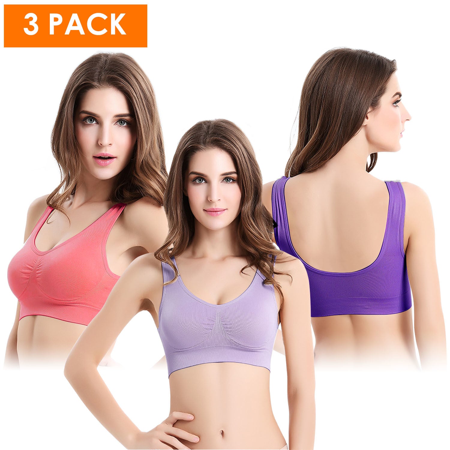 3 Pack Sport Bras For Women Seamless Wire free Bra Light Support Tank Tops For Fitness Workout Sports Yoga Sleep Wearing - VINE GLOBAL