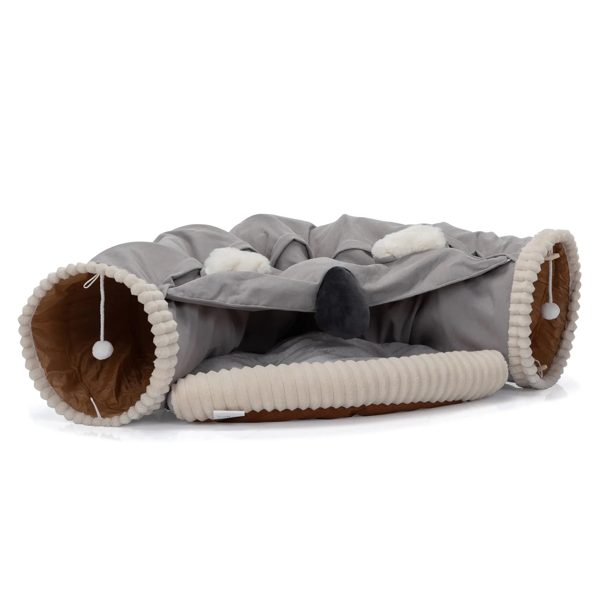 Collapsible Cat Tunnel Bed;  Hide Tunnel for Indoor Cats with Hanging Toys and Cushion Mat;  XH - VINE GLOBAL