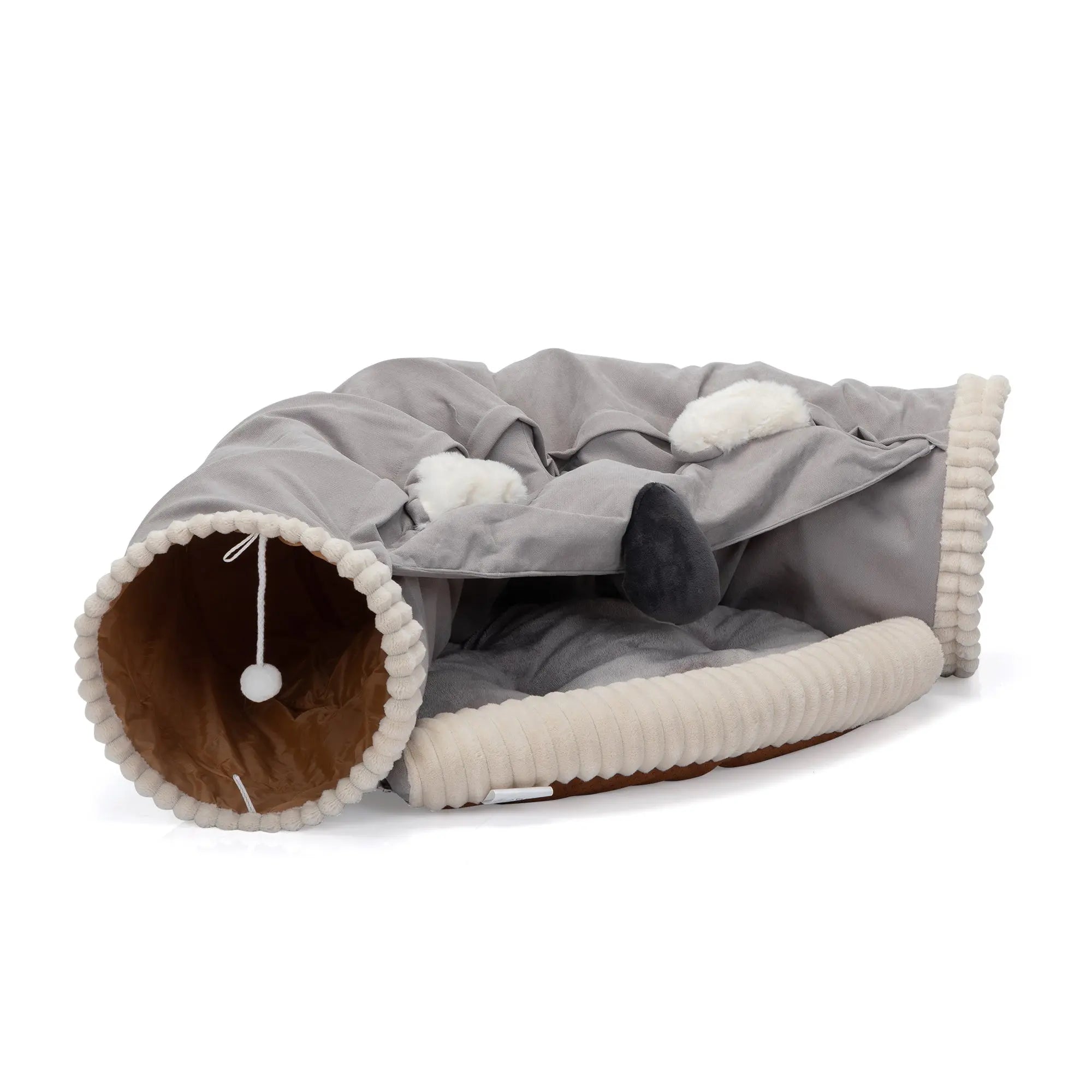 Collapsible Cat Tunnel Bed;  Hide Tunnel for Indoor Cats with Hanging Toys and Cushion Mat;  XH - VINE GLOBAL