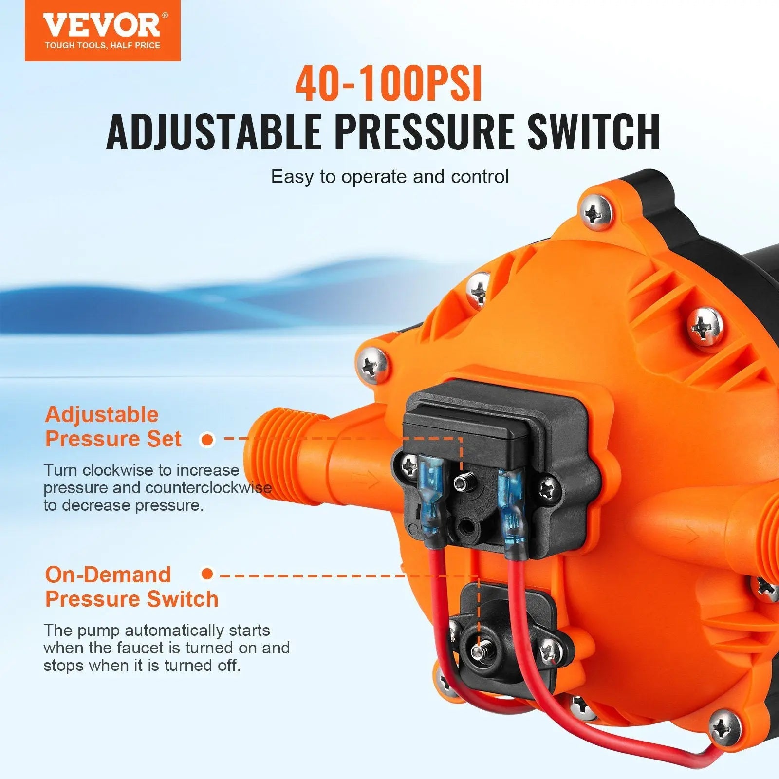 VEVOR 12V Water Pressure Diaphragm Pump Self-Priming Pump 70 PSI 5.5 GPM Boat RV - VINE GLOBAL