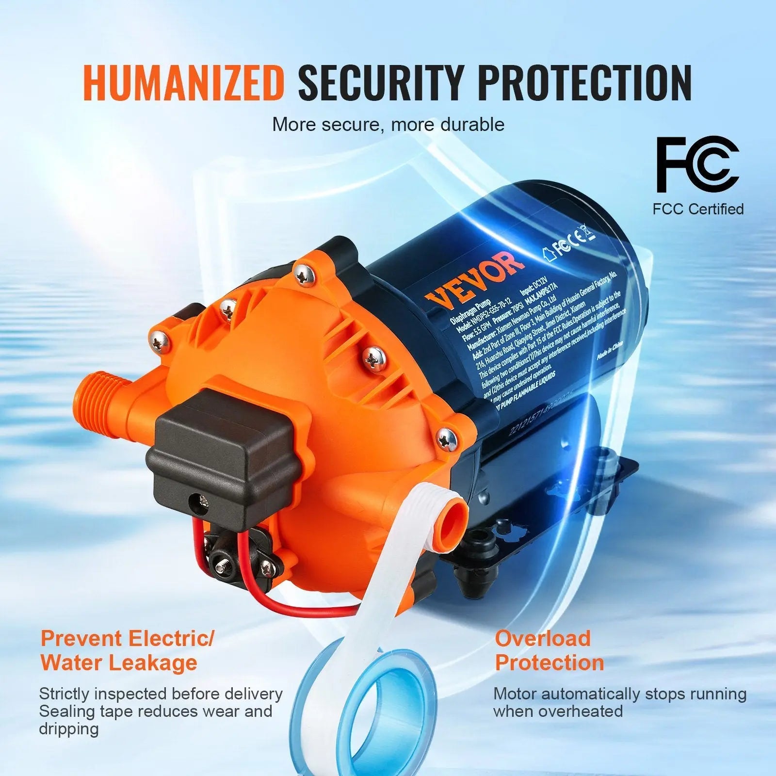 VEVOR 12V Water Pressure Diaphragm Pump Self-Priming Pump 70 PSI 5.5 GPM Boat RV - VINE GLOBAL