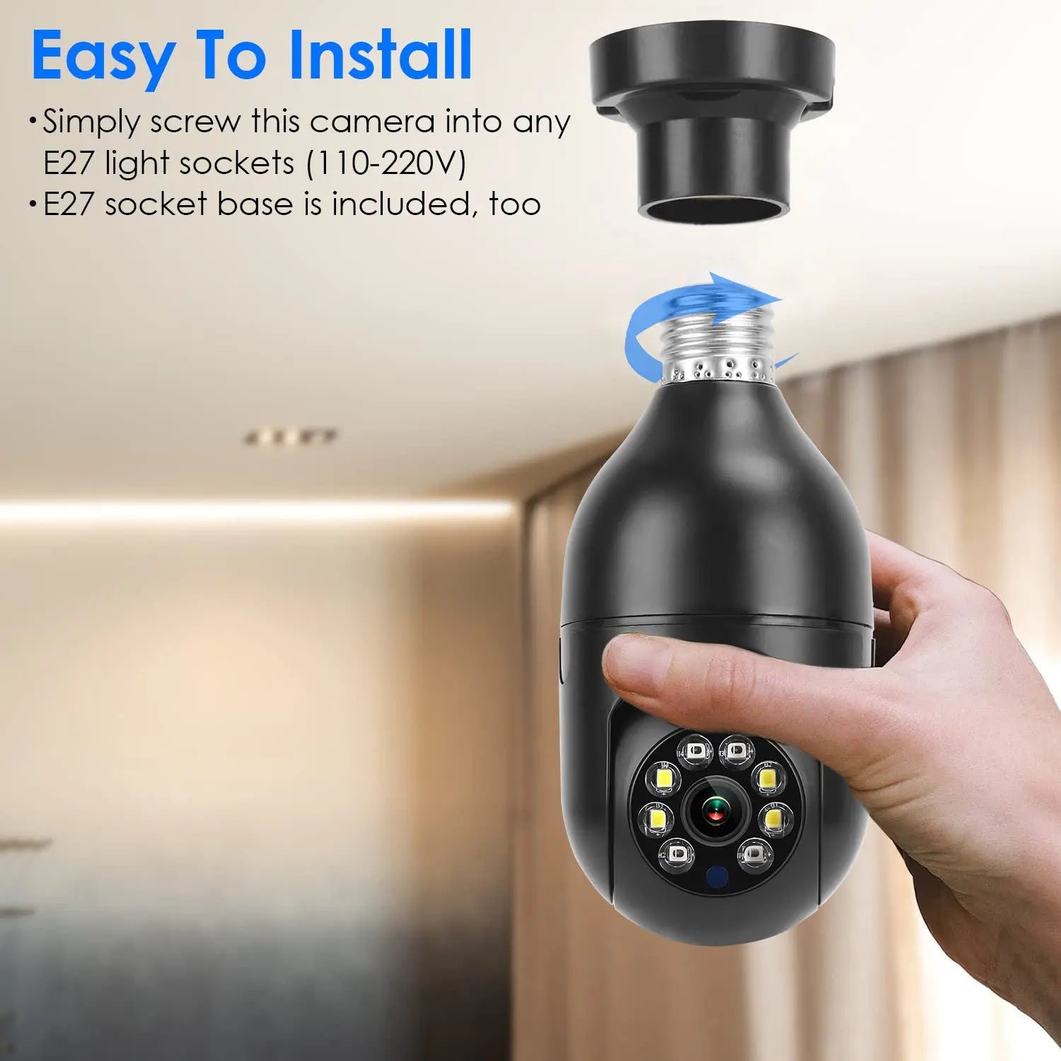 E27 WiFi Bulb Camera 1080P FHD WiFi IP Pan Tilt Security Surveillance Camera - VINE GLOBAL