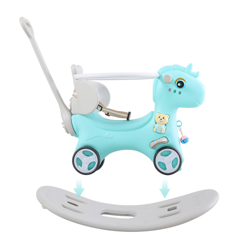 Rocking Horse for Toddlers, Balance Bike Ride On Toys with Push Handle, Backrest and Balance Board for Baby Girl and Boy, Unicorn Kids Riding Birthday (Blue) - VINE GLOBAL