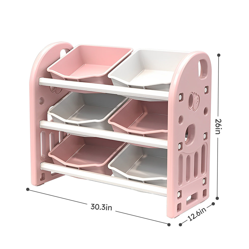 Kids Toy Storage Organizer with 6 Bins, Multi-functional Nursery Organizer Kids Furniture Set Toy Storage Cabinet Unit with HDPE Shelf and Bins for Playroom, Bedroom, Living Room (pink color) - VINE GLOBAL
