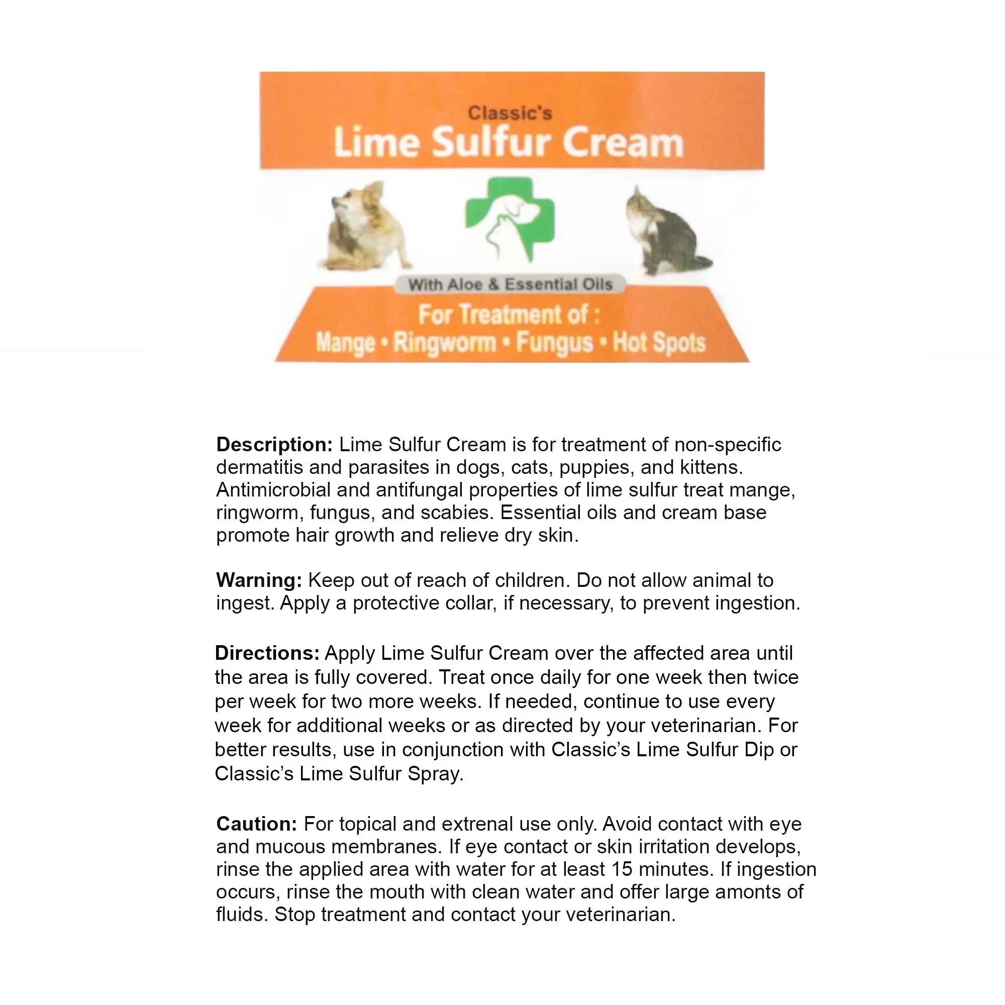 Lime Sulfur Pet Skin Cream - Pet Care and Veterinary Treatment for Itchy and Dry Skin - Safe Solution for Dog;  Cat;  Puppy;  Kitten;  Horse… - VINE GLOBAL