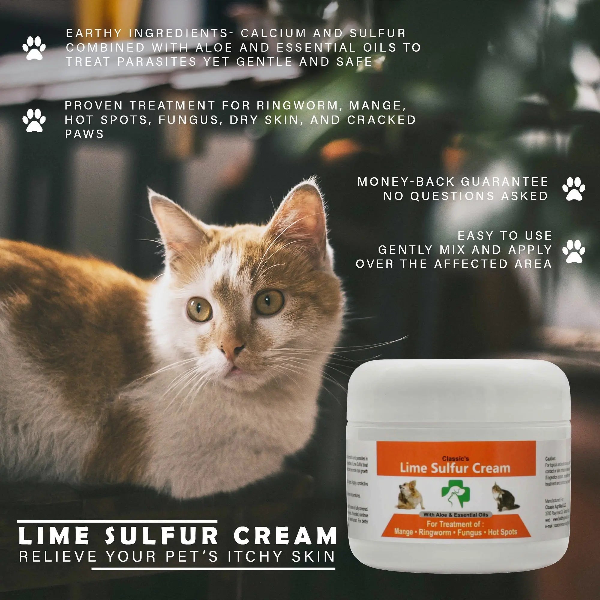 Lime Sulfur Pet Skin Cream - Pet Care and Veterinary Treatment for Itchy and Dry Skin - Safe Solution for Dog;  Cat;  Puppy;  Kitten;  Horse… - VINE GLOBAL