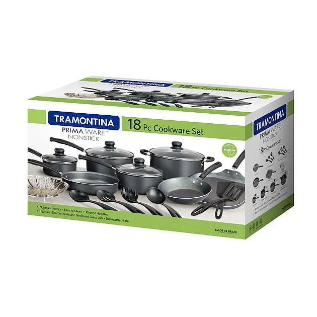 Tramontina Primaware 18 Piece Non-stick Cookware Set, Steel Gray - VINE GLOBAL