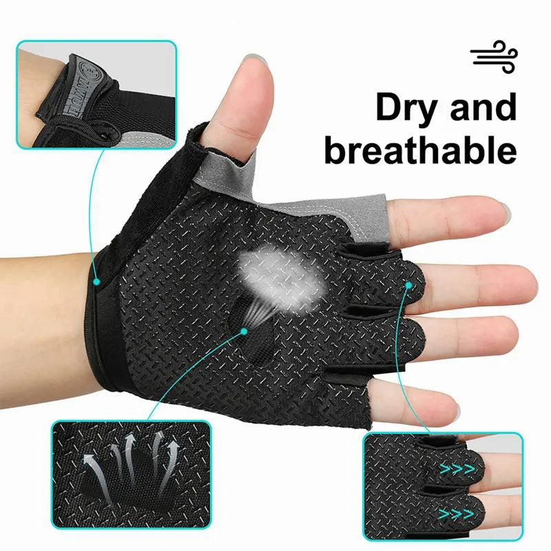 Breathable Fitness Gloves Gym Weightlifting Thin Non-slip Half Finger Cycling Gloves Equipment Yoga Bodybuilding Training Sports Grey Color - VINE GLOBAL