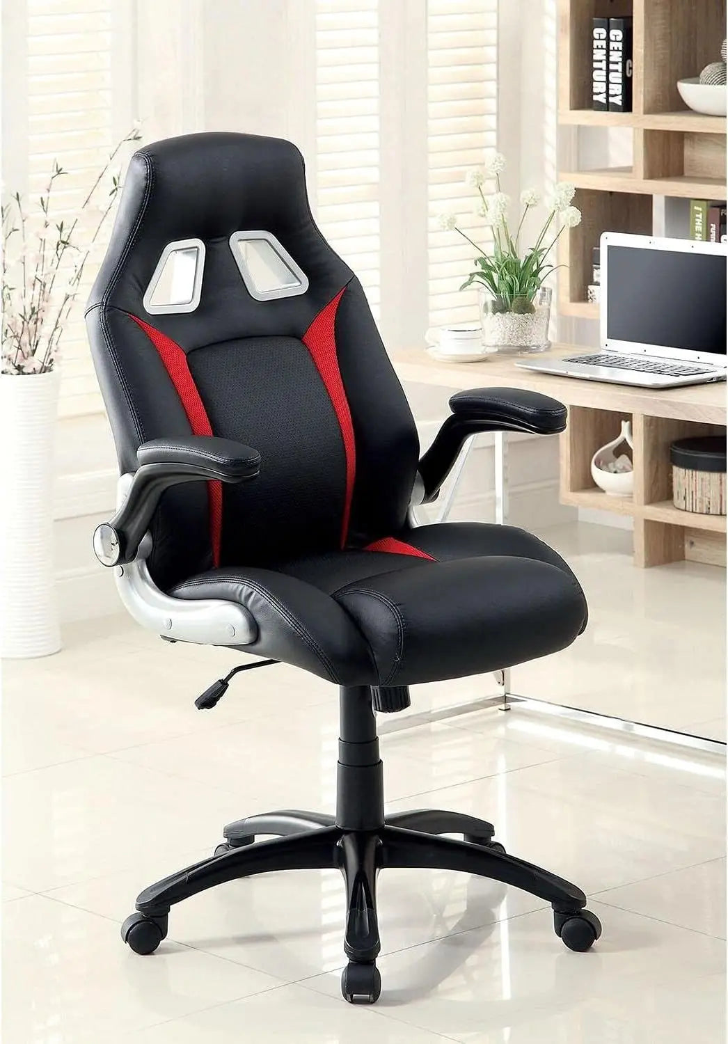 Stylish Office Chair Upholstered 1pc Comfort Adjustable Chair Relax Gaming Office Chair Work Black And Red Color Padded Armrests - VINE GLOBAL