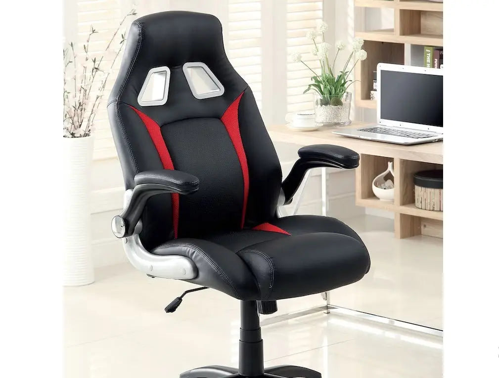 Stylish Office Chair Upholstered 1pc Comfort Adjustable Chair Relax Gaming Office Chair Work Black And Red Color Padded Armrests - VINE GLOBAL