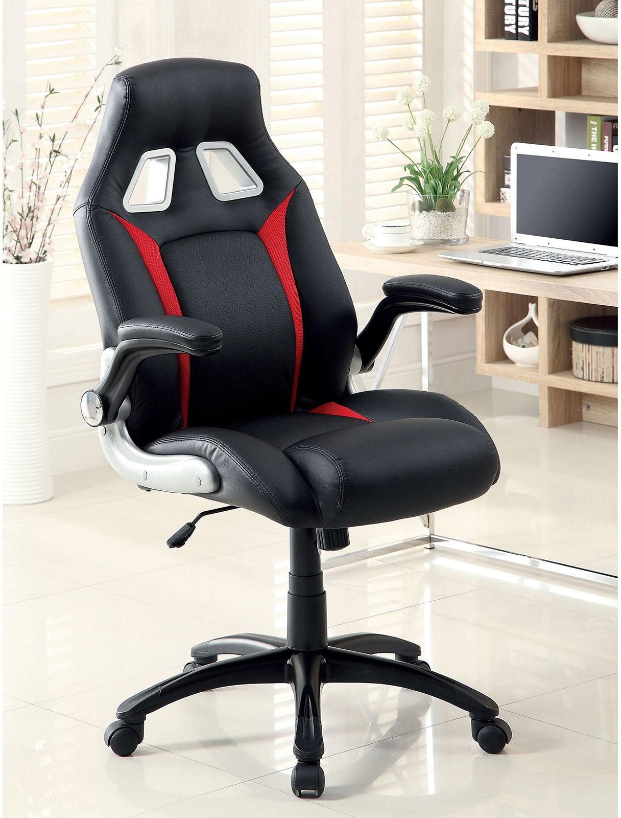 Stylish Office Chair Upholstered 1pc Comfort Adjustable Chair Relax Gaming Office Chair Work Black And Red Color Padded Armrests - VINE GLOBAL