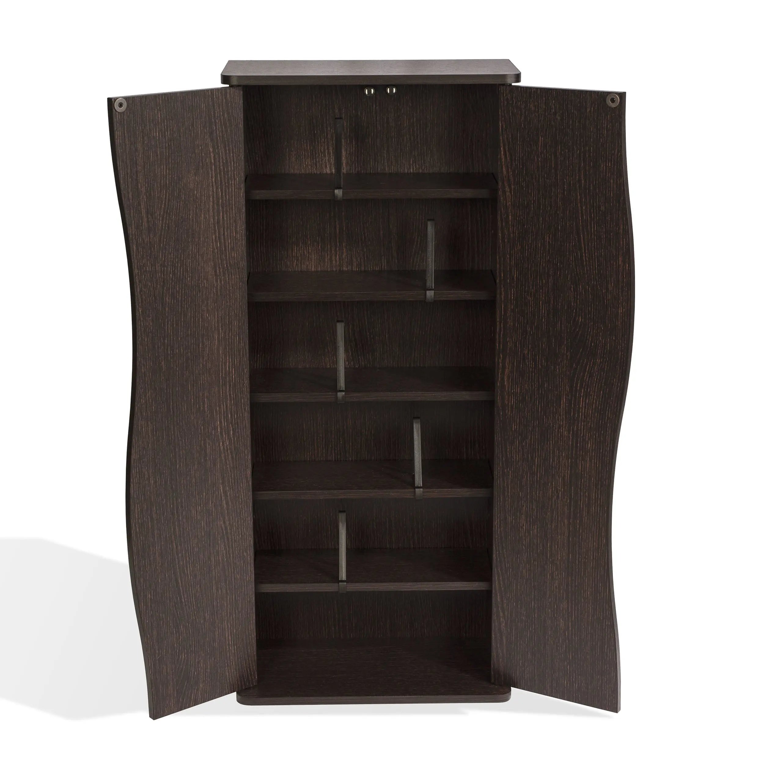 Multimedia Cabinet, 5 Sliding Dividers, Push to Open Magnetic Doors, 2 Fixed Shelves, 4 Adjustable Shelves in Espresso Brown - VINE GLOBAL