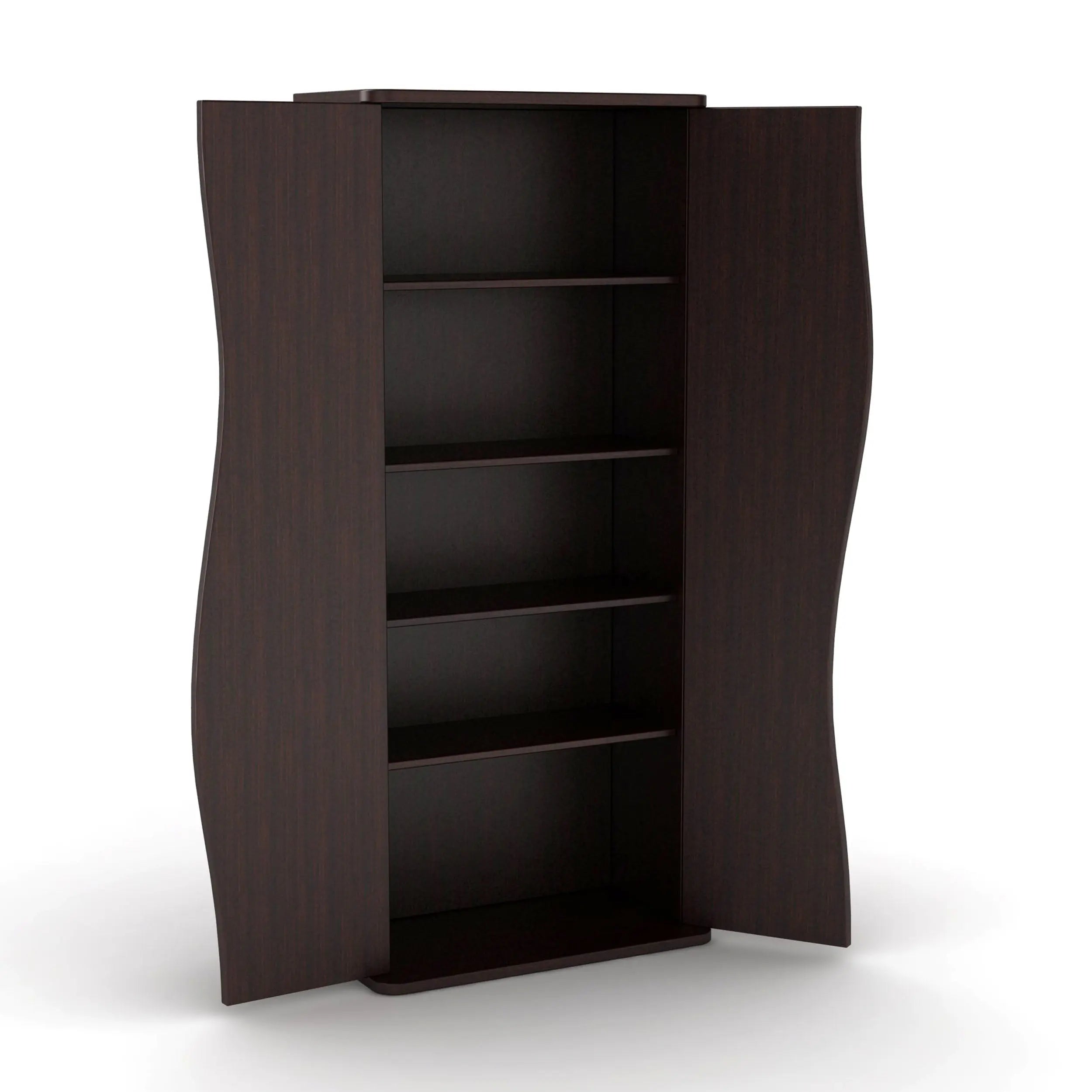 Multimedia Cabinet, 5 Sliding Dividers, Push to Open Magnetic Doors, 2 Fixed Shelves, 4 Adjustable Shelves in Espresso Brown - VINE GLOBAL
