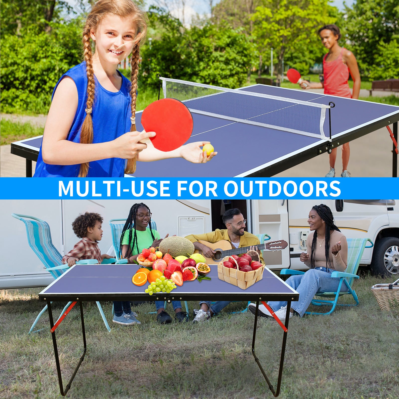 Table Tennis Table Foldable & Portable Ping Pong Table Set with Net and 2 Ping Pong Paddles for Indoor Outdoor Game - VINE GLOBAL