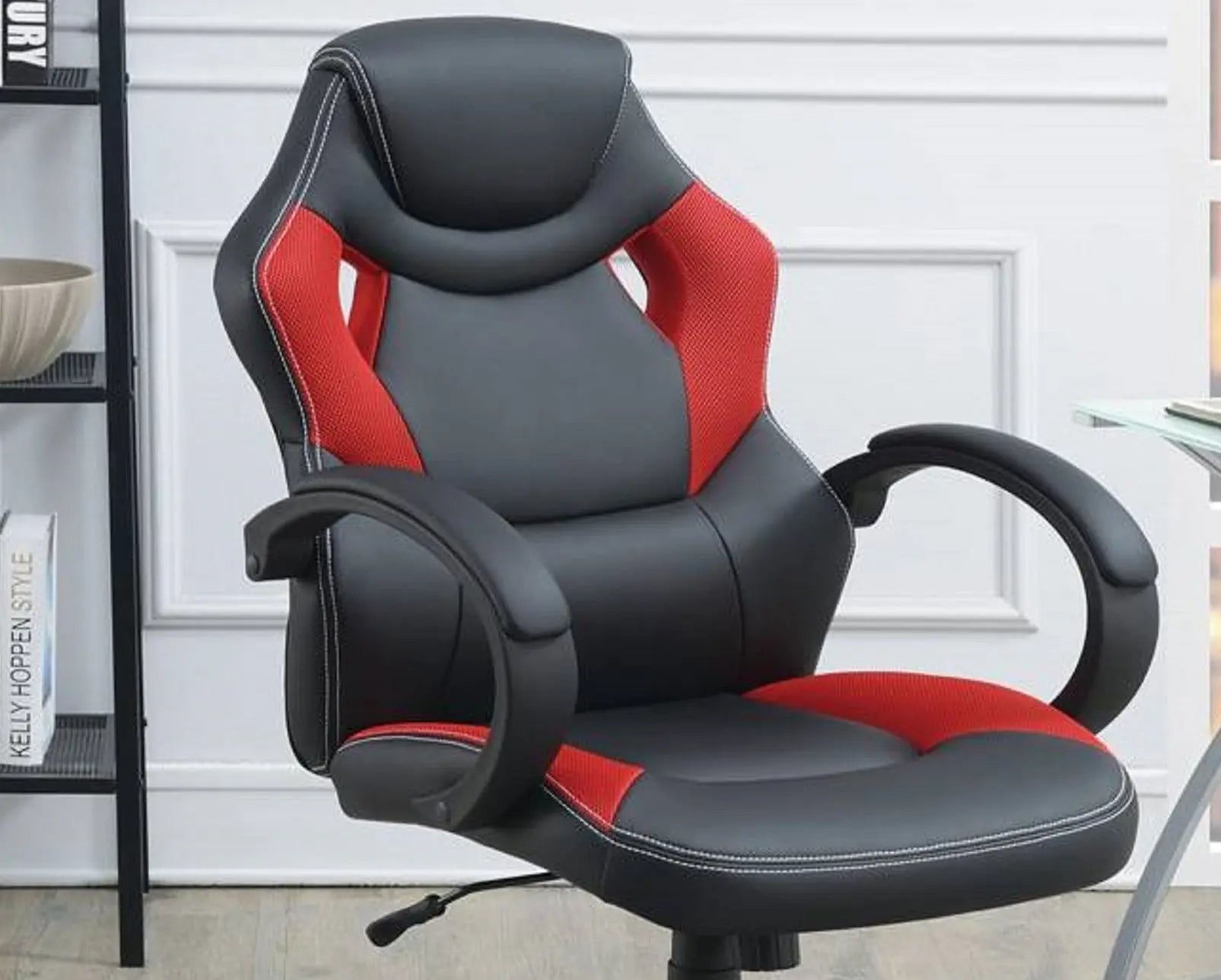 Office Chair Upholstered 1pc Cushioned Comfort Chair Relax Gaming Office Work Black And Red Color - VINE GLOBAL