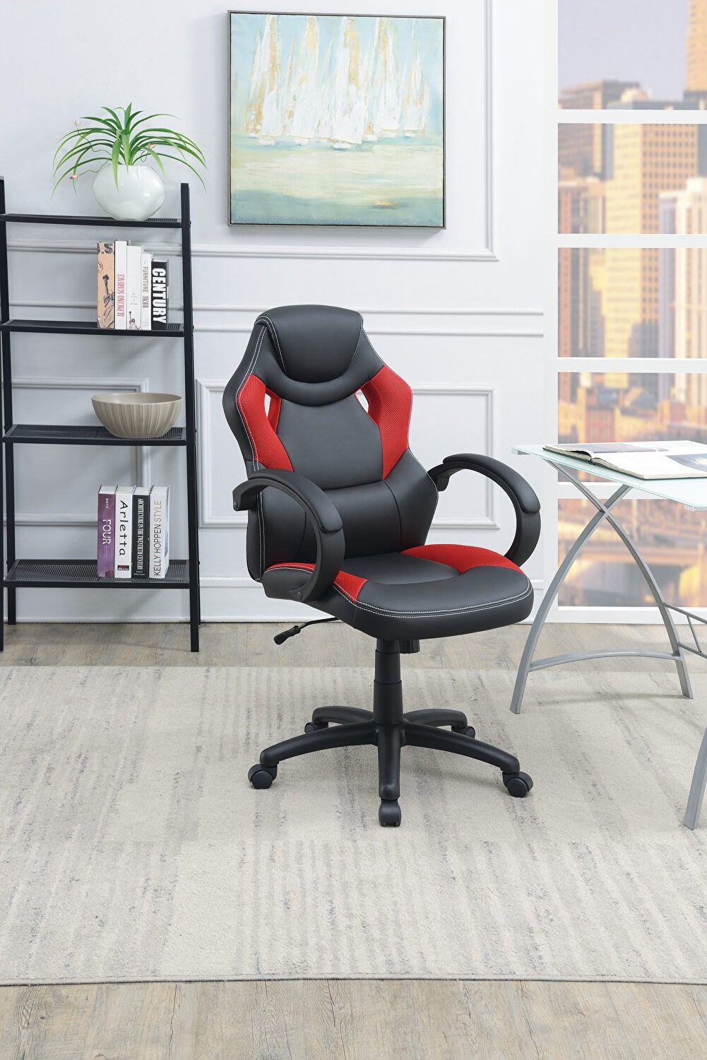 Office Chair Upholstered 1pc Cushioned Comfort Chair Relax Gaming Office Work Black And Red Color - VINE GLOBAL