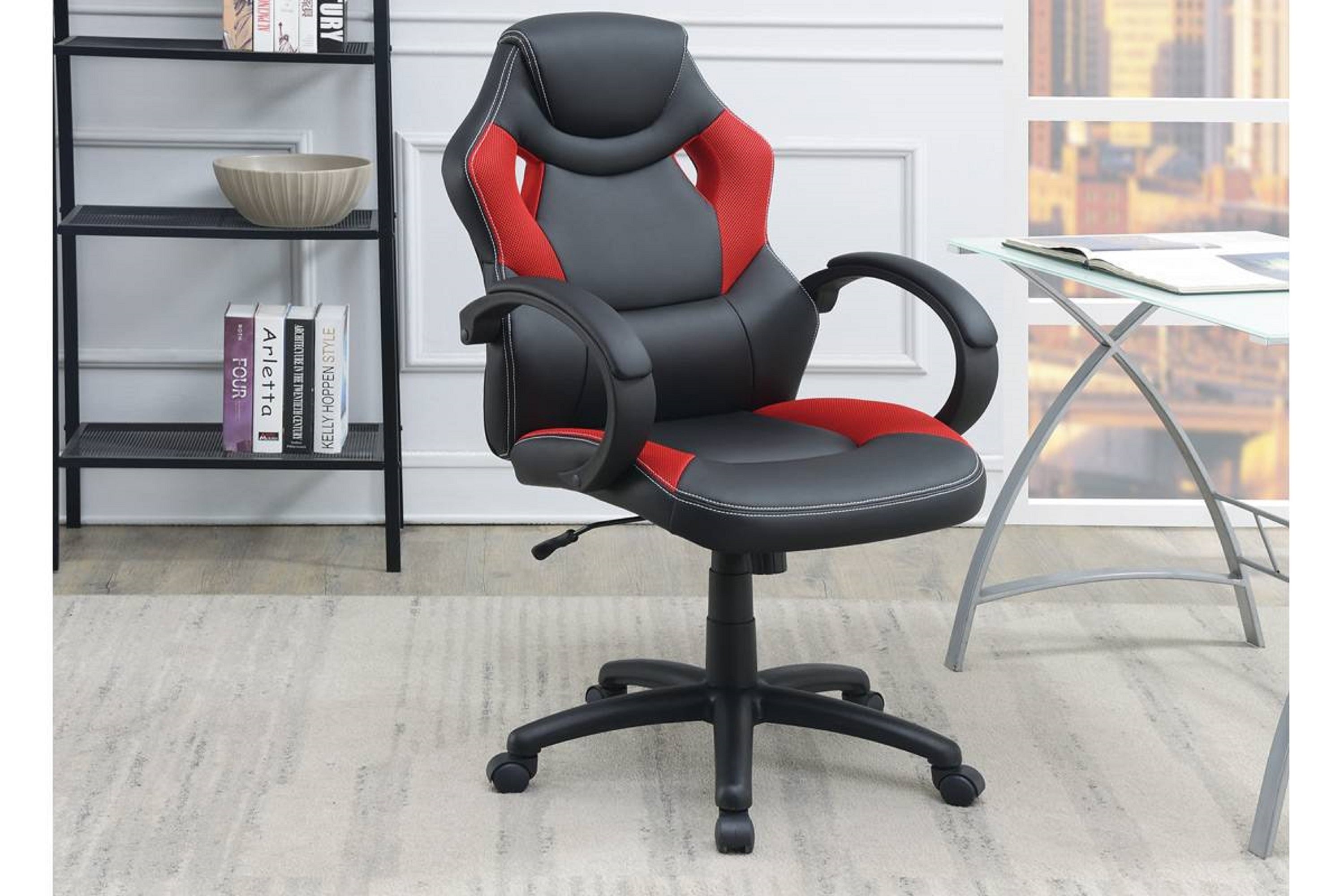 Office Chair Upholstered 1pc Cushioned Comfort Chair Relax Gaming Office Work Black And Red Color - VINE GLOBAL