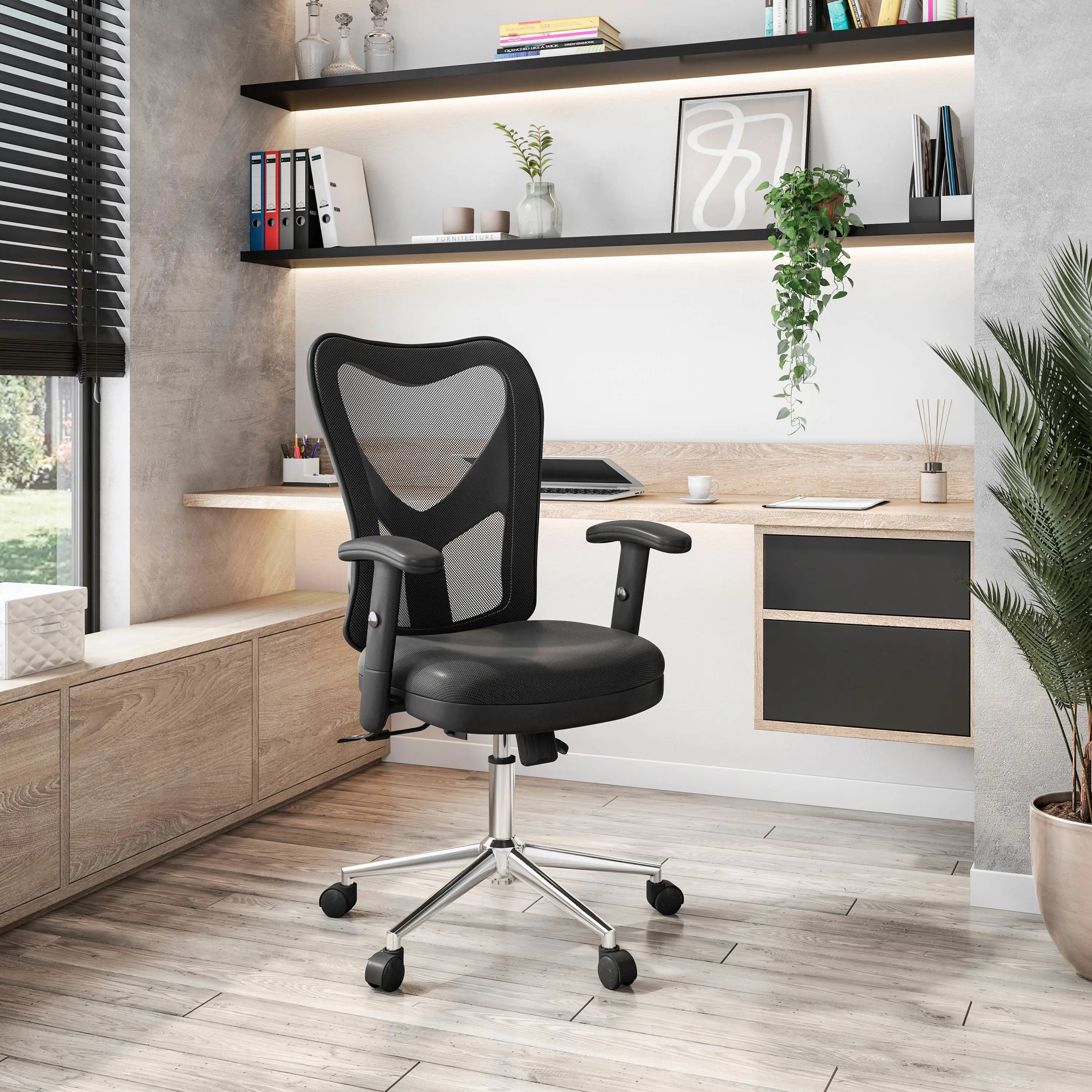 Techni Mobili High Back Mesh Office Chair With Chrome Base, Black - VINE GLOBAL