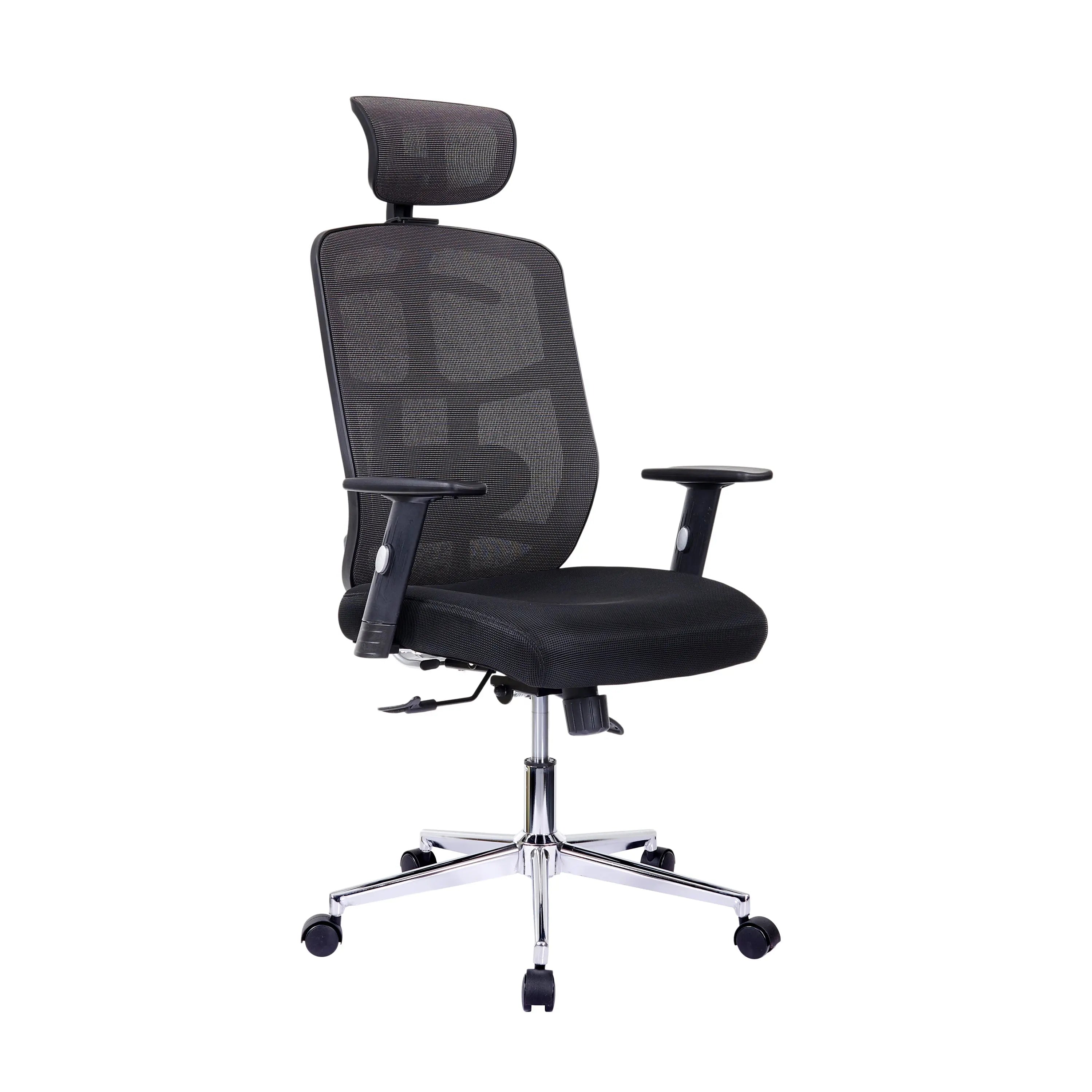 Techni Mobili High Back Executive Mesh Office Chair with Arms, Lumbar Support and Chrome Base, Black - VINE GLOBAL