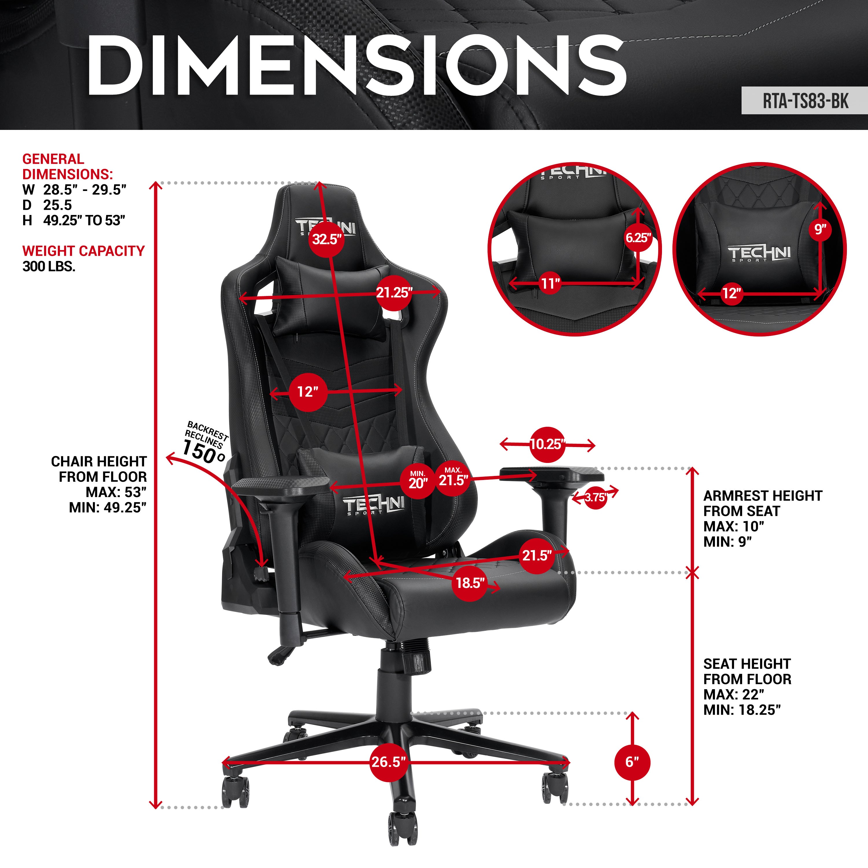 Techni Sport TS-83 Ergonomic High Back Racer Style PC Gaming Chair, Black - VINE GLOBAL