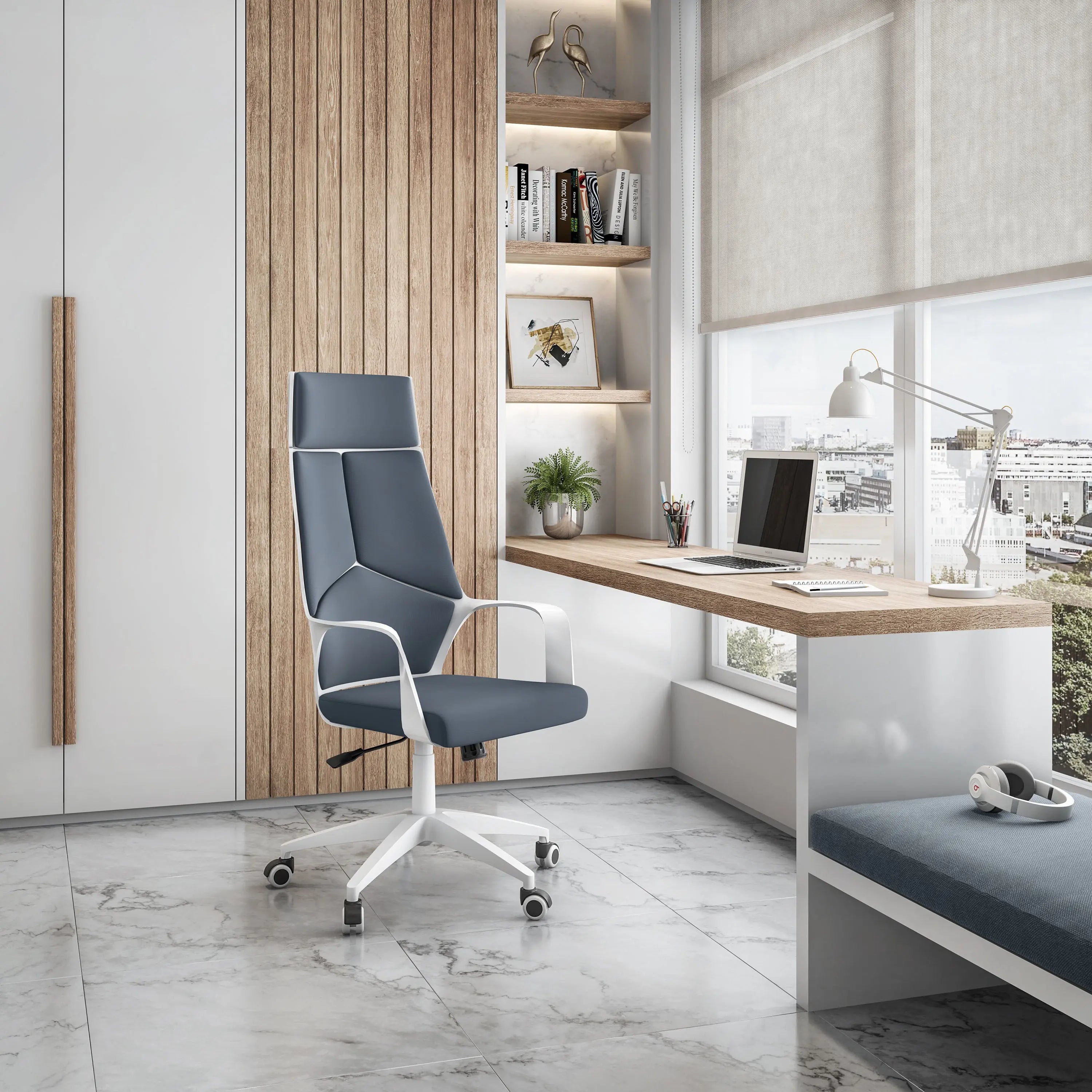 Techni Mobili Modern Studio Office Chair, Grey/White - VINE GLOBAL