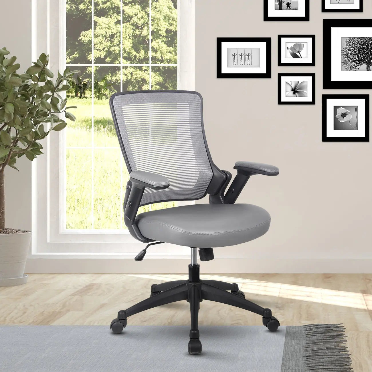 Techni Mobili Mid-Back Mesh Task Office Chair with Height Adjustable Arms, Grey - VINE GLOBAL