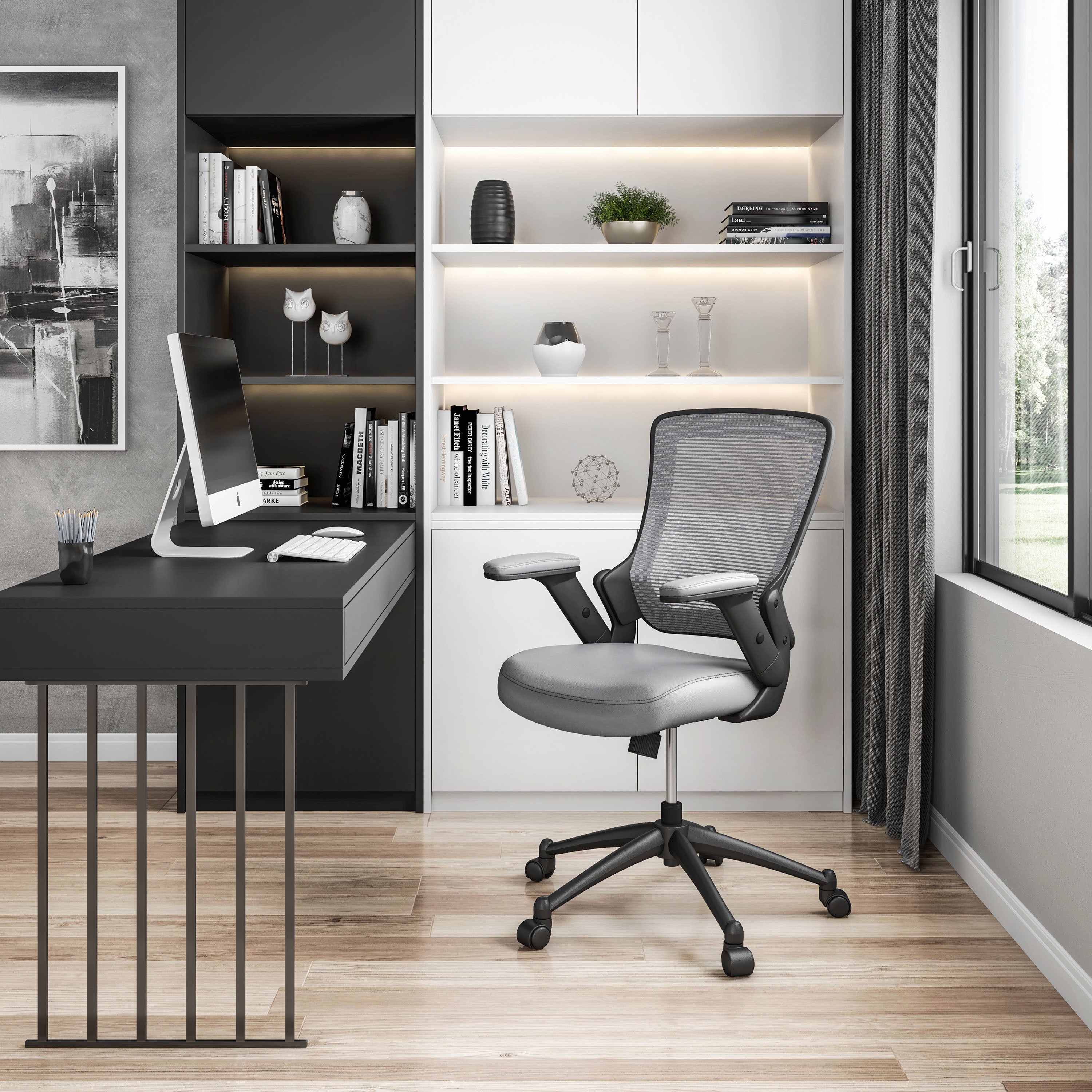 Techni Mobili Mid-Back Mesh Task Office Chair with Height Adjustable Arms, Grey - VINE GLOBAL