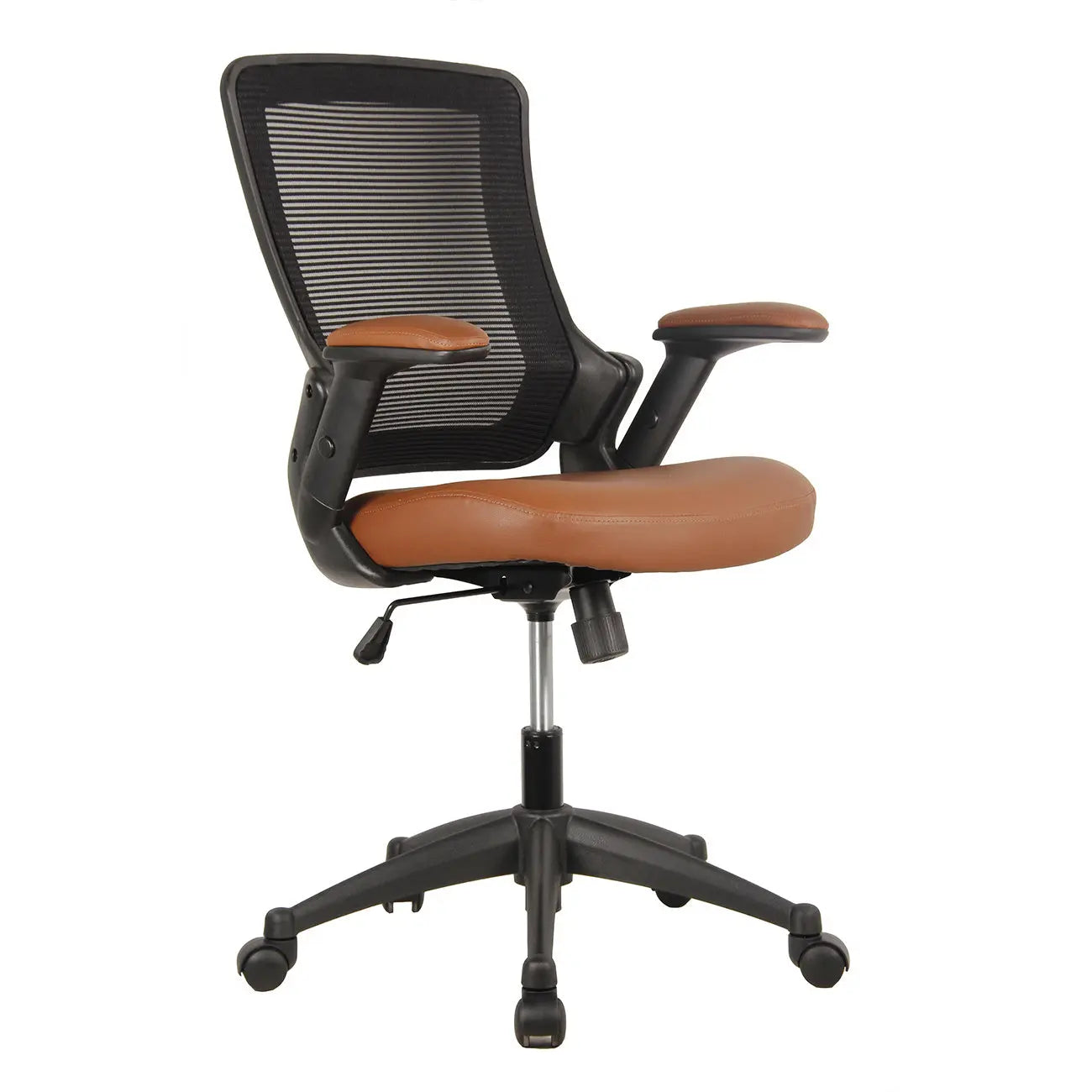 Techni Mobili Mid-Back Mesh Task Office Chair with Height Adjustable Arms, Brown - VINE GLOBAL