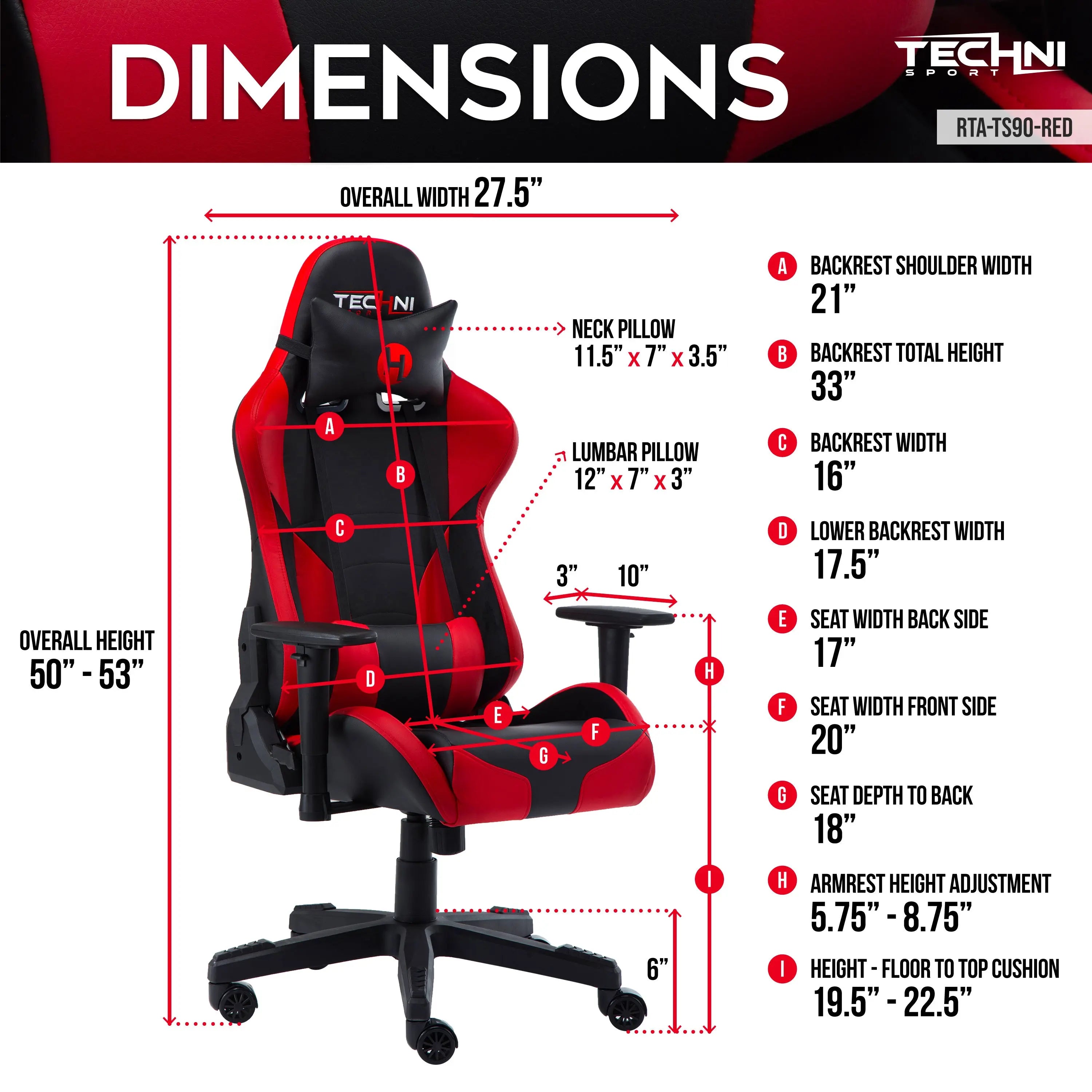 Techni Sport TS-90 Office-PC Gaming Chair, Red - VINE GLOBAL