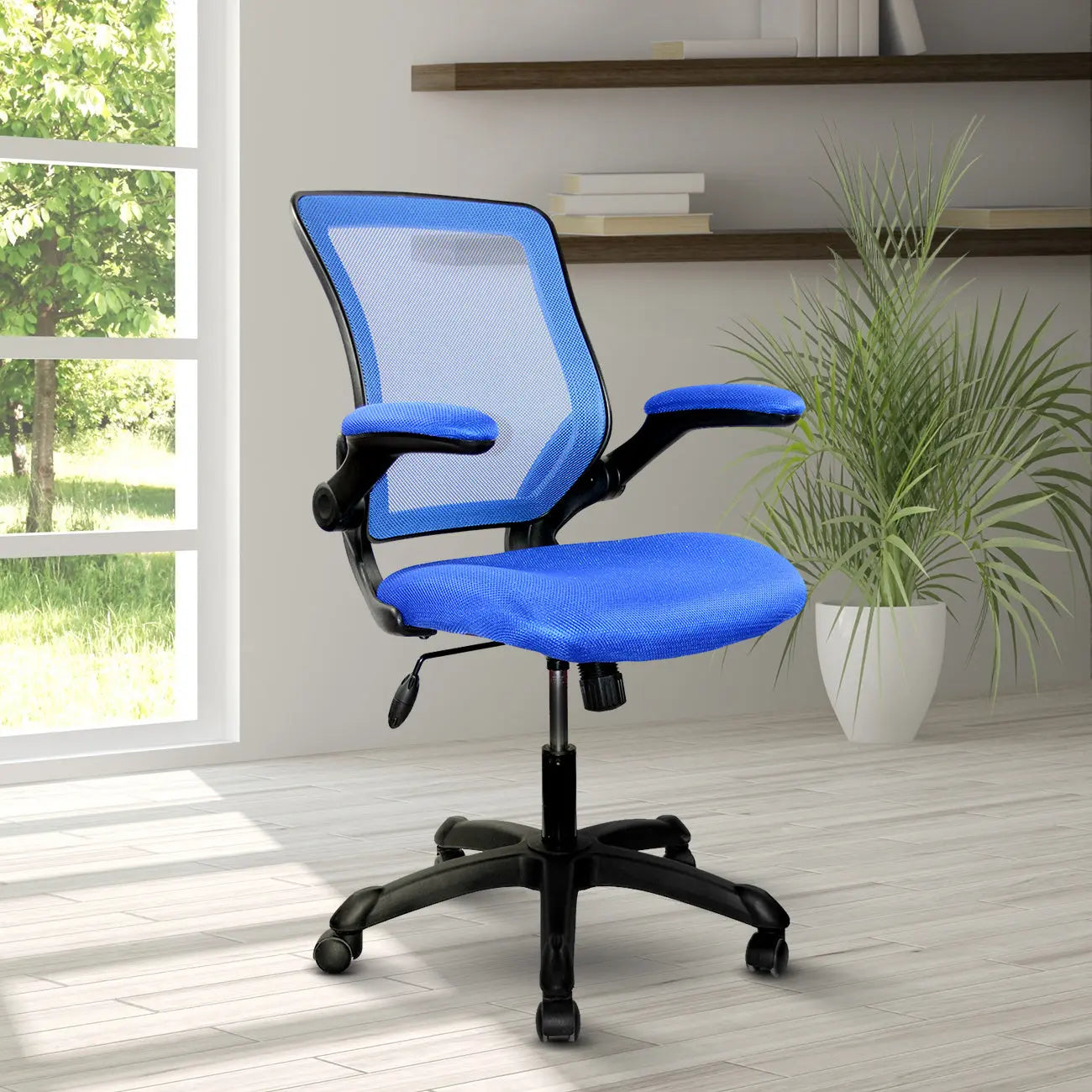 Techni Mobili Mesh Task Office Chair with Flip Up Arms, Blue - VINE GLOBAL