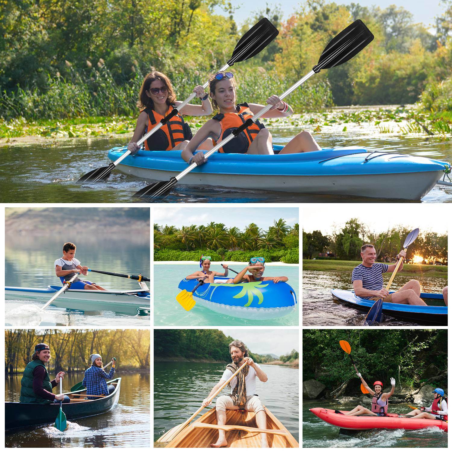 2Pcs Kayak Paddles Aluminum Alloy Detachable Canoe Paddle Boat Oars for Kayaking Boating Oar Fishing - VINE GLOBAL