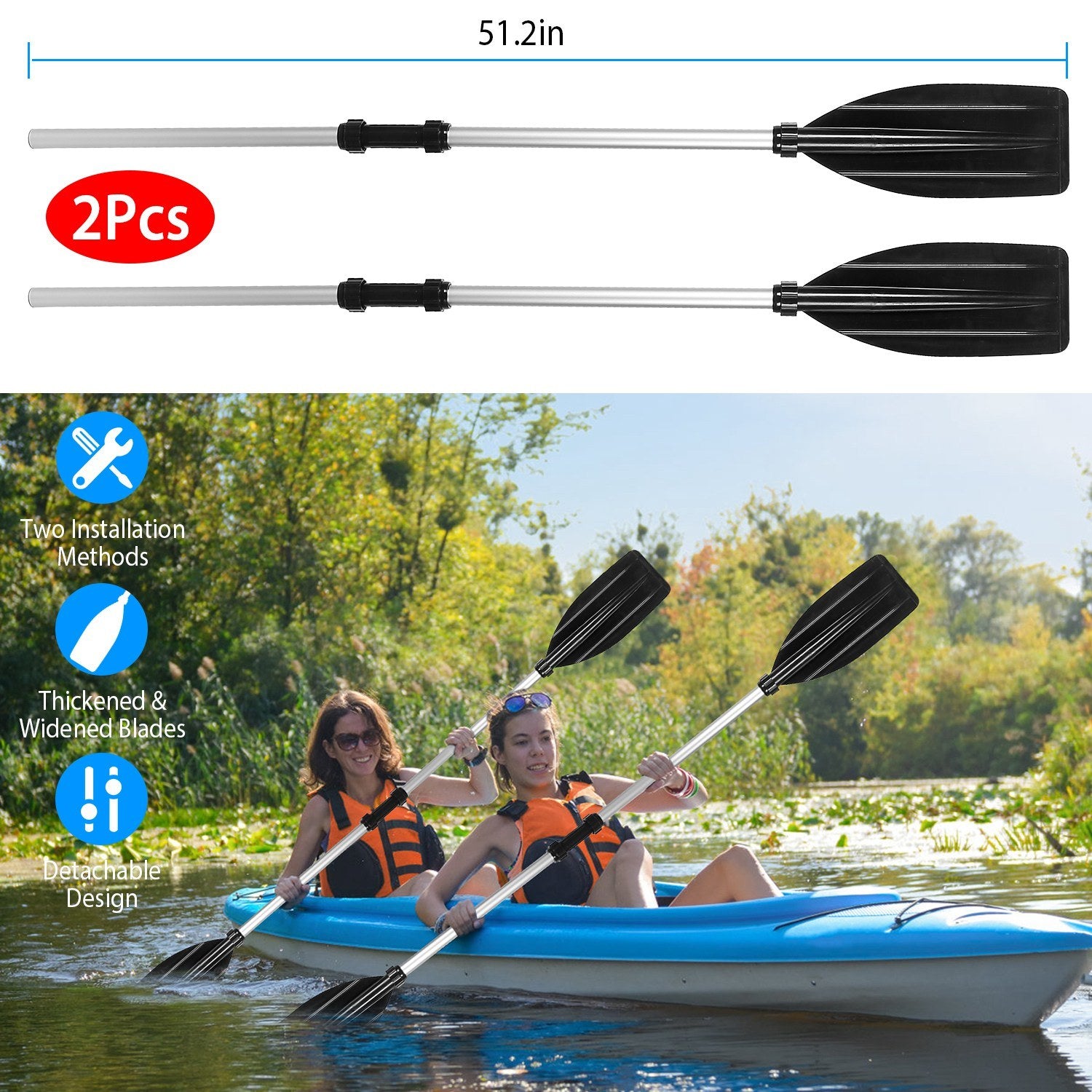 2Pcs Kayak Paddles Aluminum Alloy Detachable Canoe Paddle Boat Oars for Kayaking Boating Oar Fishing - VINE GLOBAL