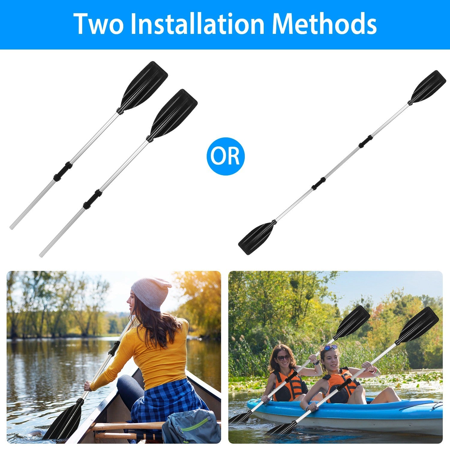 2Pcs Kayak Paddles Aluminum Alloy Detachable Canoe Paddle Boat Oars for Kayaking Boating Oar Fishing - VINE GLOBAL